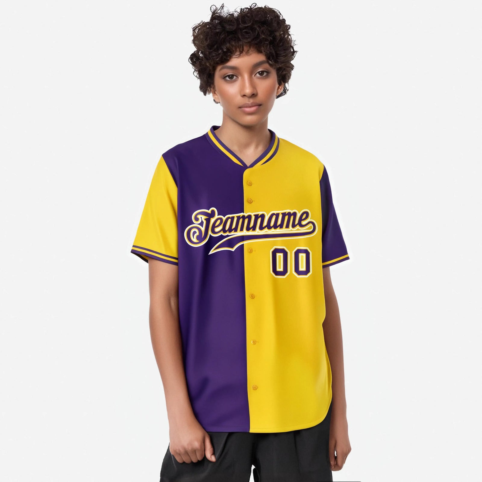 Custom Purple Gold Authentic Split Fashion Baseball Jersey