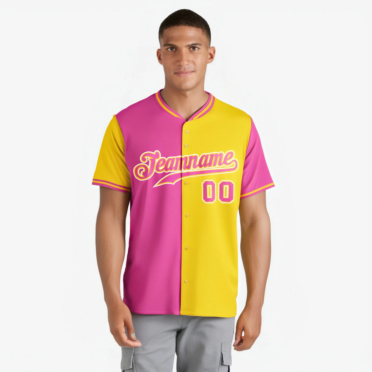 Custom Pink Gold Authentic Split Fashion Baseball Jersey