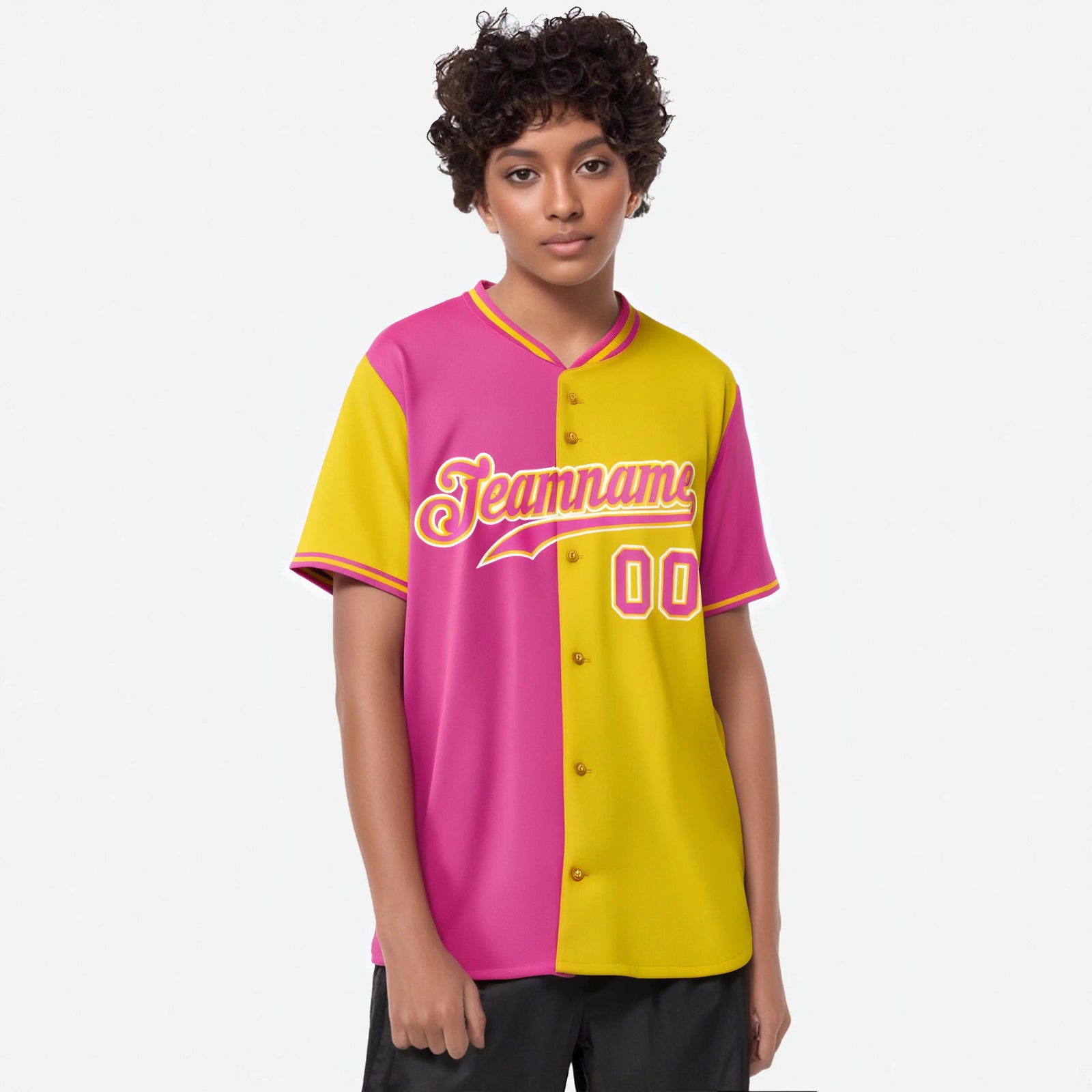 Custom Pink Gold Authentic Split Fashion Baseball Jersey