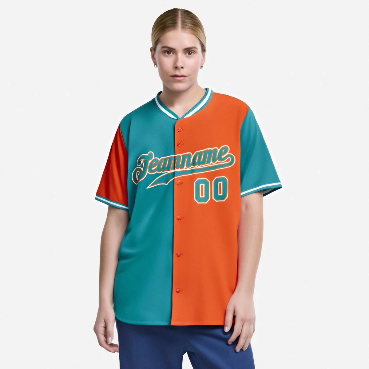 Custom Aqua Orange Authentic Split Fashion Baseball Jersey