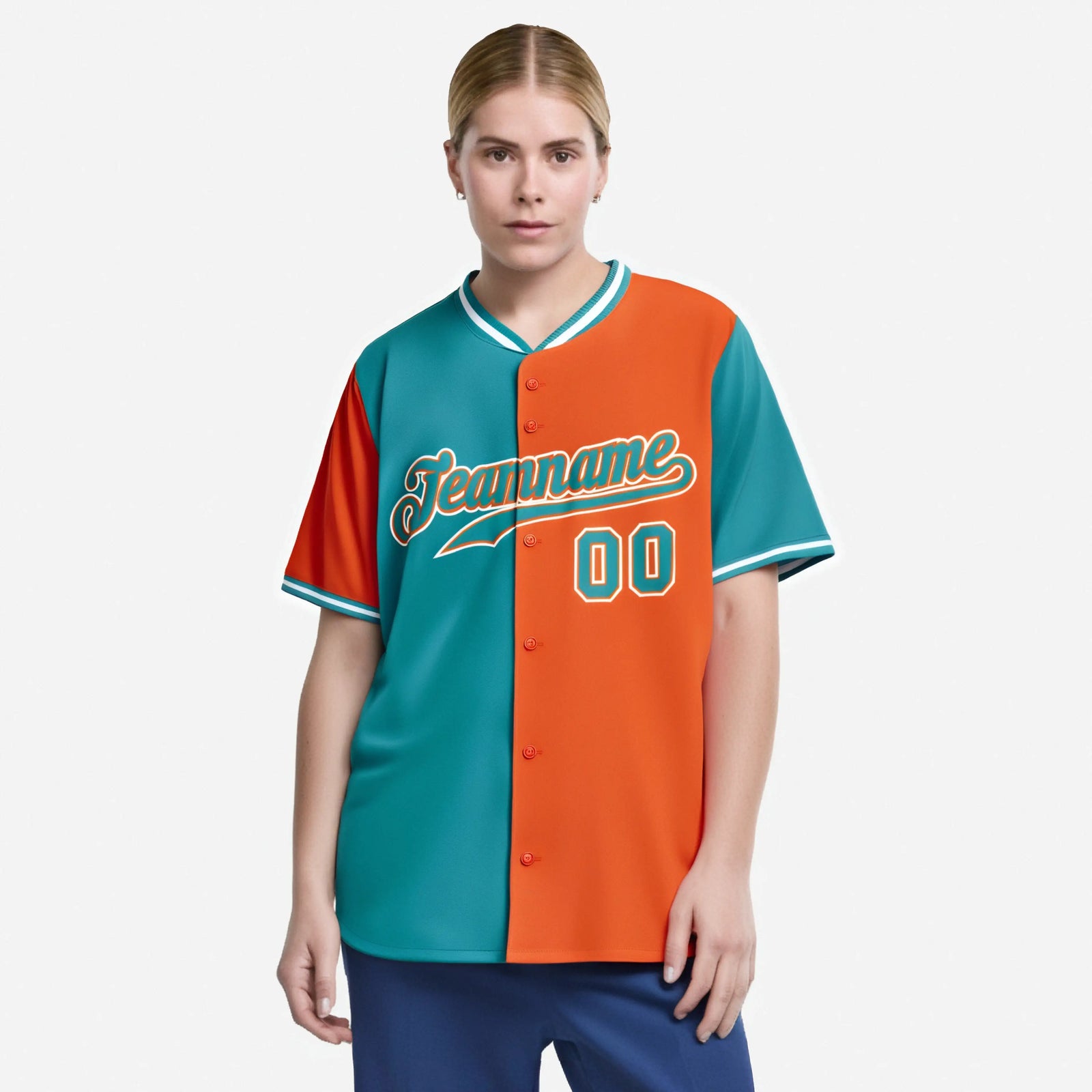 Custom Aqua Orange Authentic Split Fashion Baseball Jersey