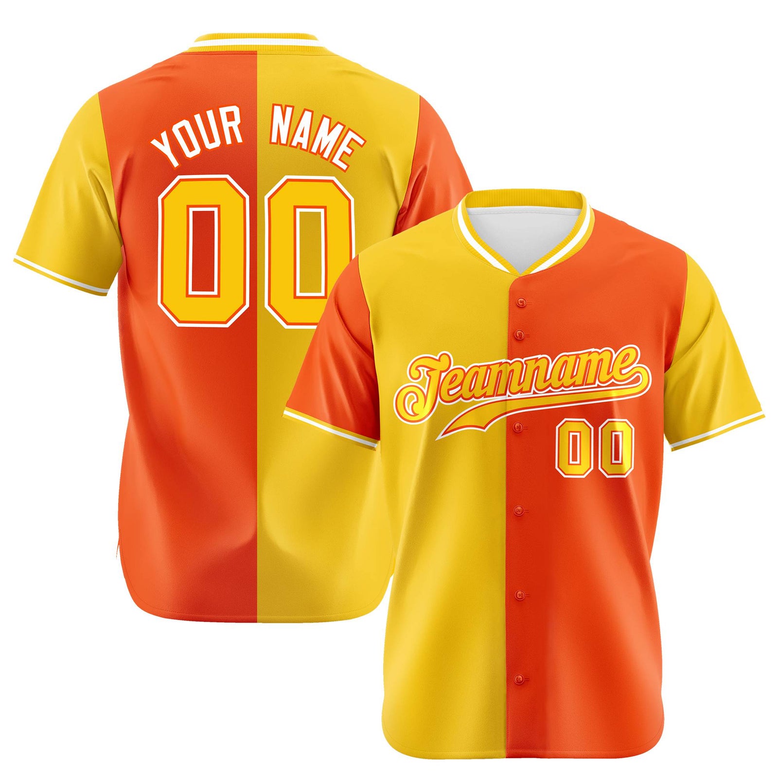 Custom Gold Orange Authentic Split Fashion Baseball Jersey