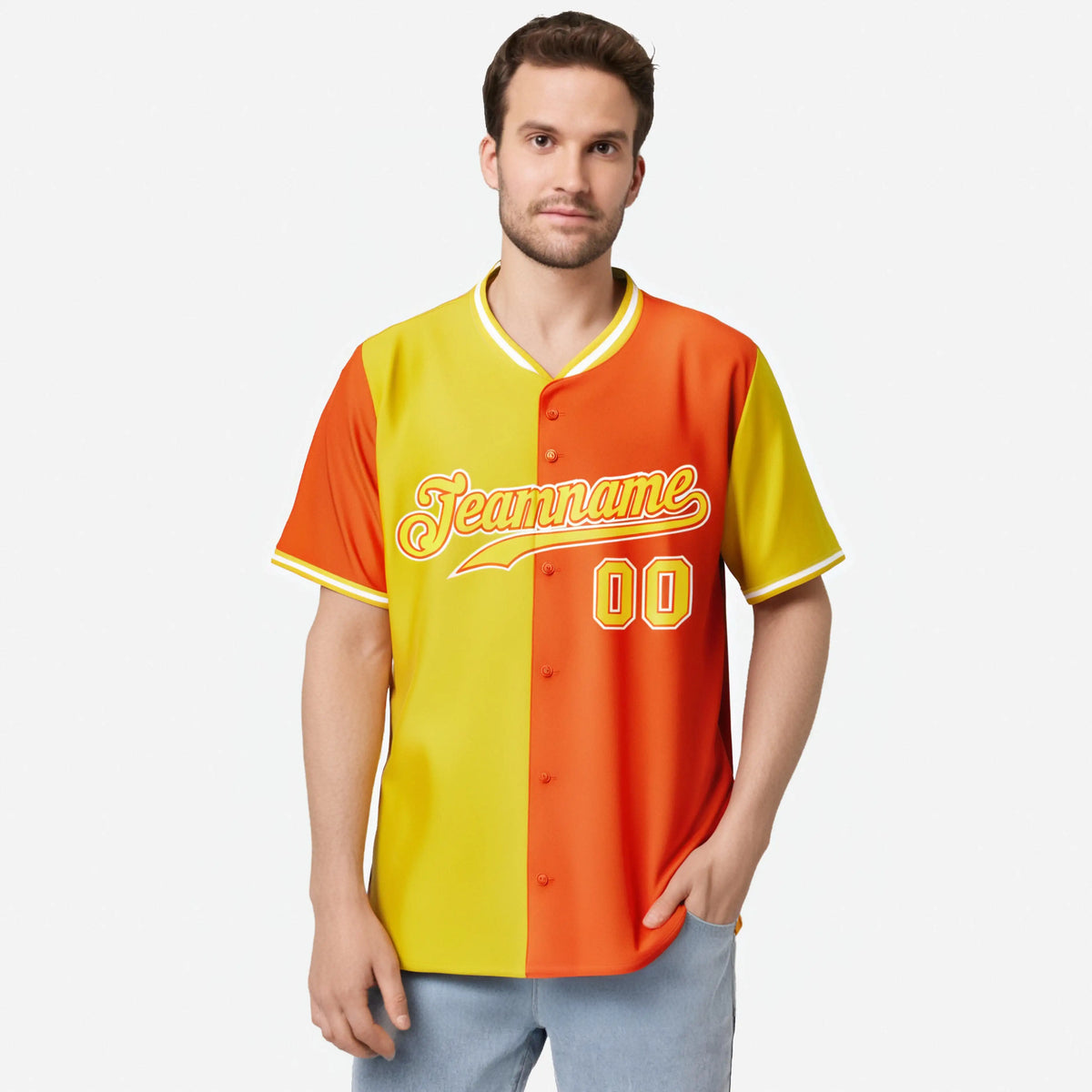 Custom Gold Orange Authentic Split Fashion Baseball Jersey