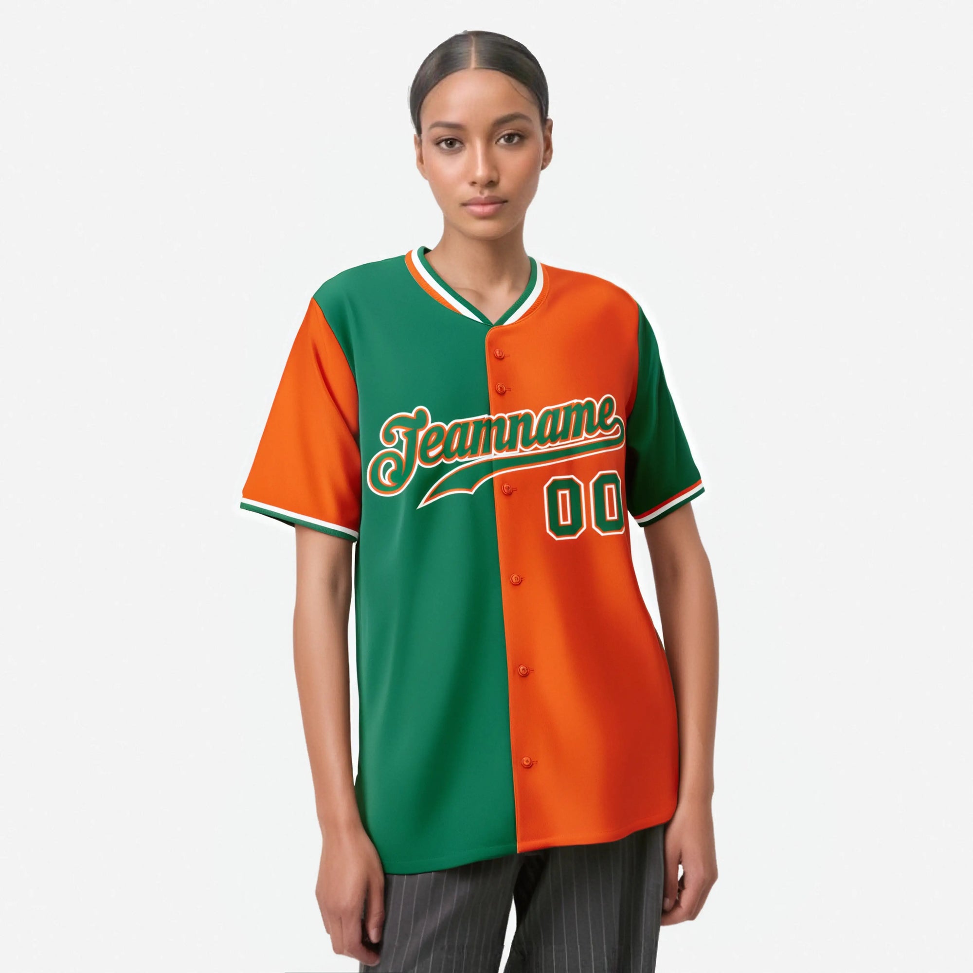 Custom Kelly Green Orange Authentic Split Fashion Baseball Jersey