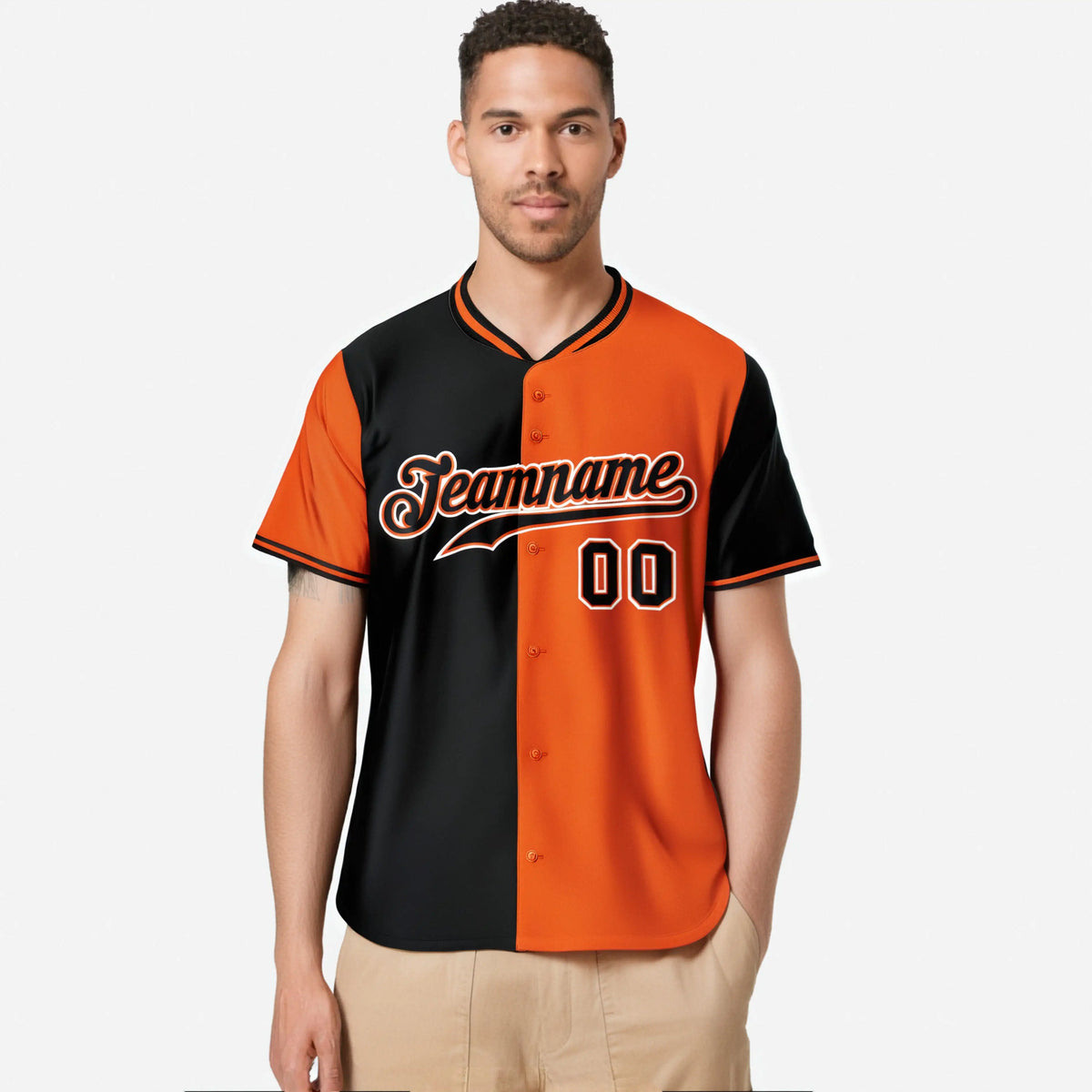 Custom Black Orange Authentic Split Fashion Baseball Jersey
