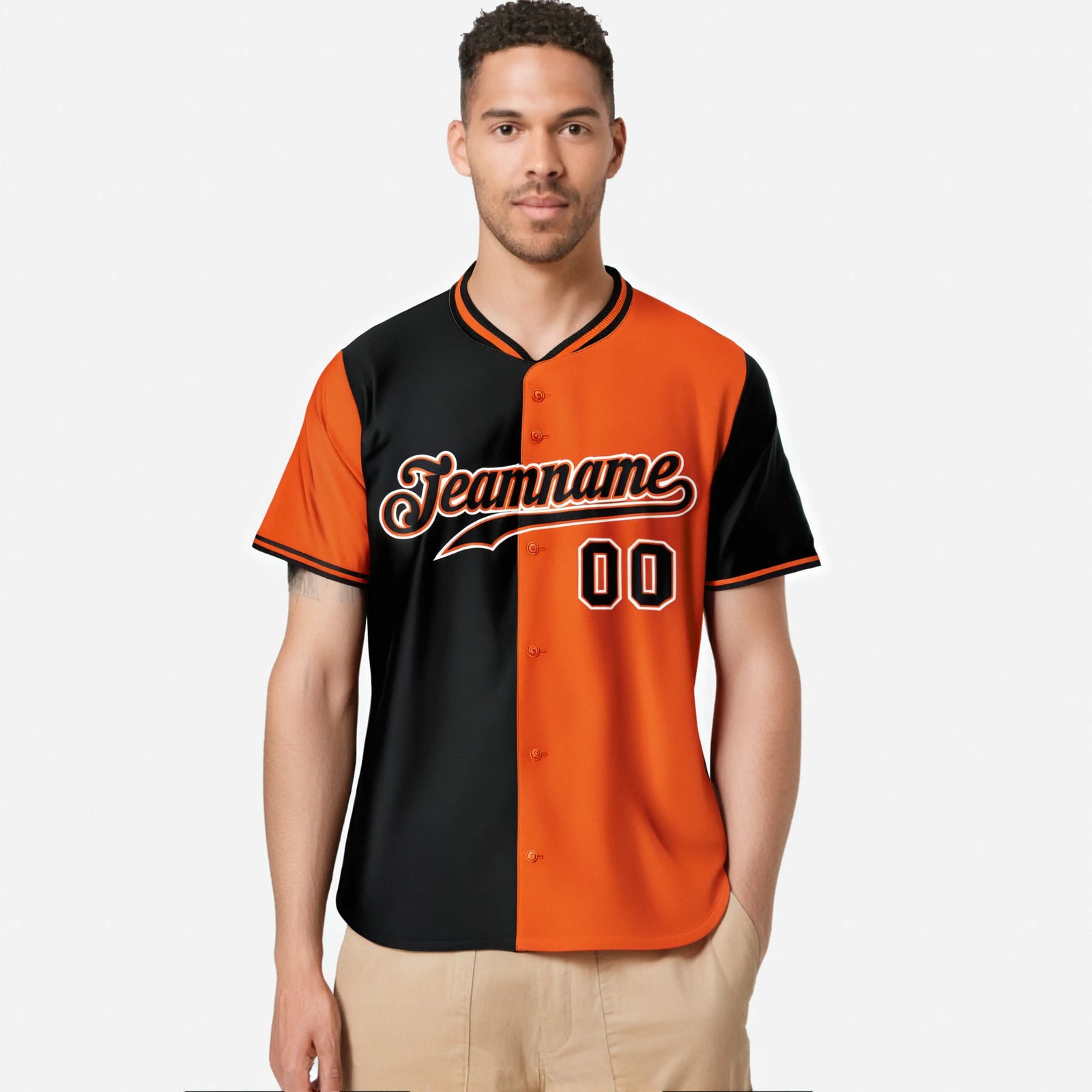 Custom Black Orange Authentic Split Fashion Baseball Jersey