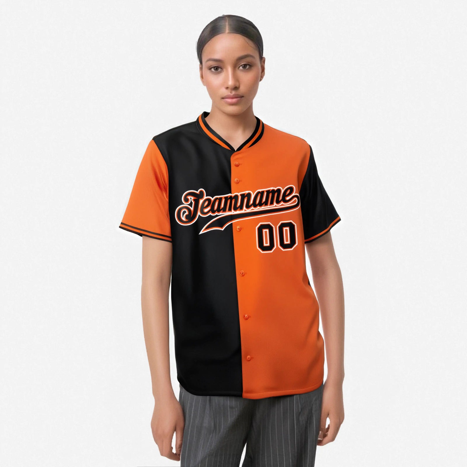 Custom Black Orange Authentic Split Fashion Baseball Jersey