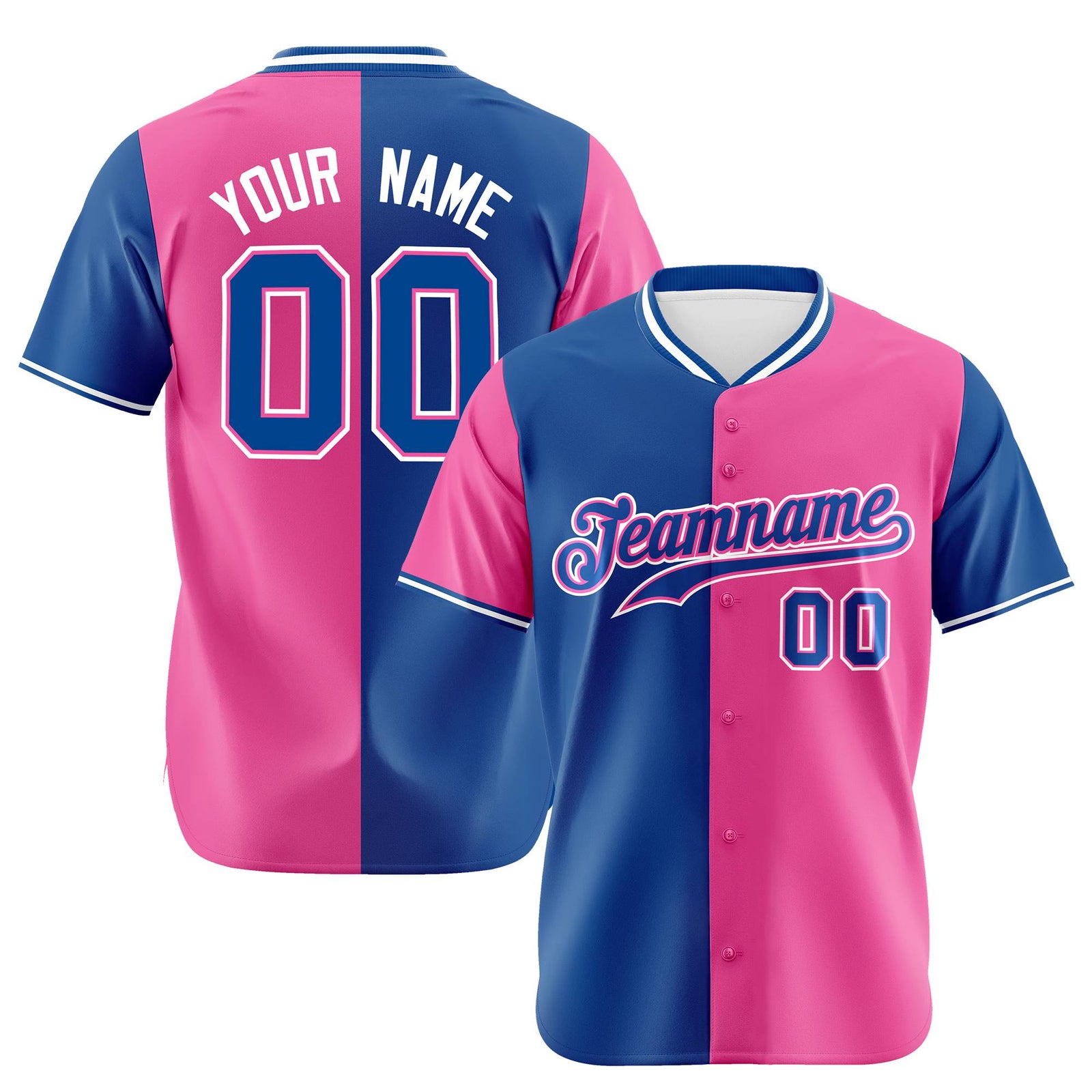Custom Royal Blue Pink Authentic Split Fashion Baseball Jersey