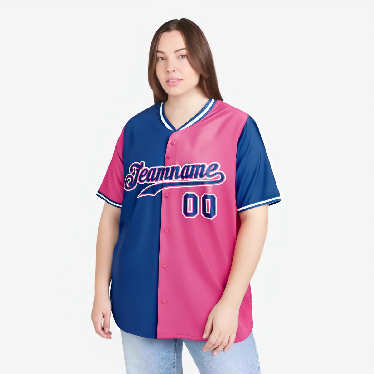 Custom Royal Blue Pink Authentic Split Fashion Baseball Jersey