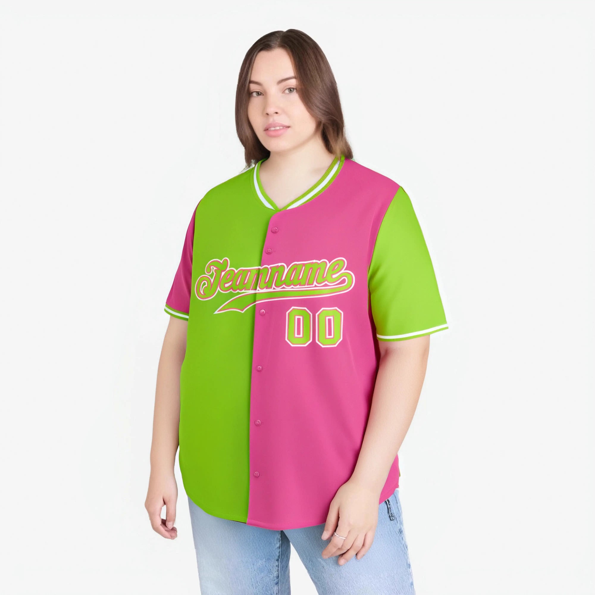 Custom Neon Green Pink Authentic Split Fashion Baseball Jersey