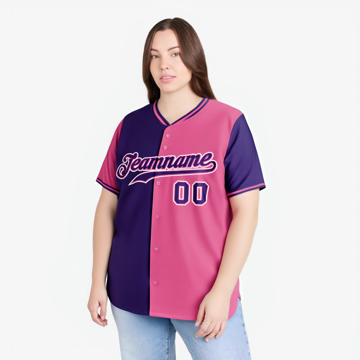 Custom Purple Pink Authentic Split Fashion Baseball Jersey