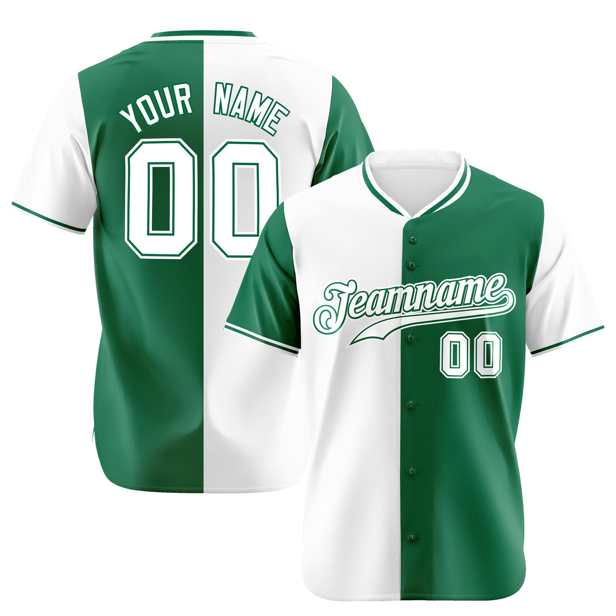 Custom White Kelly Green Authentic Split Fashion Baseball Jersey