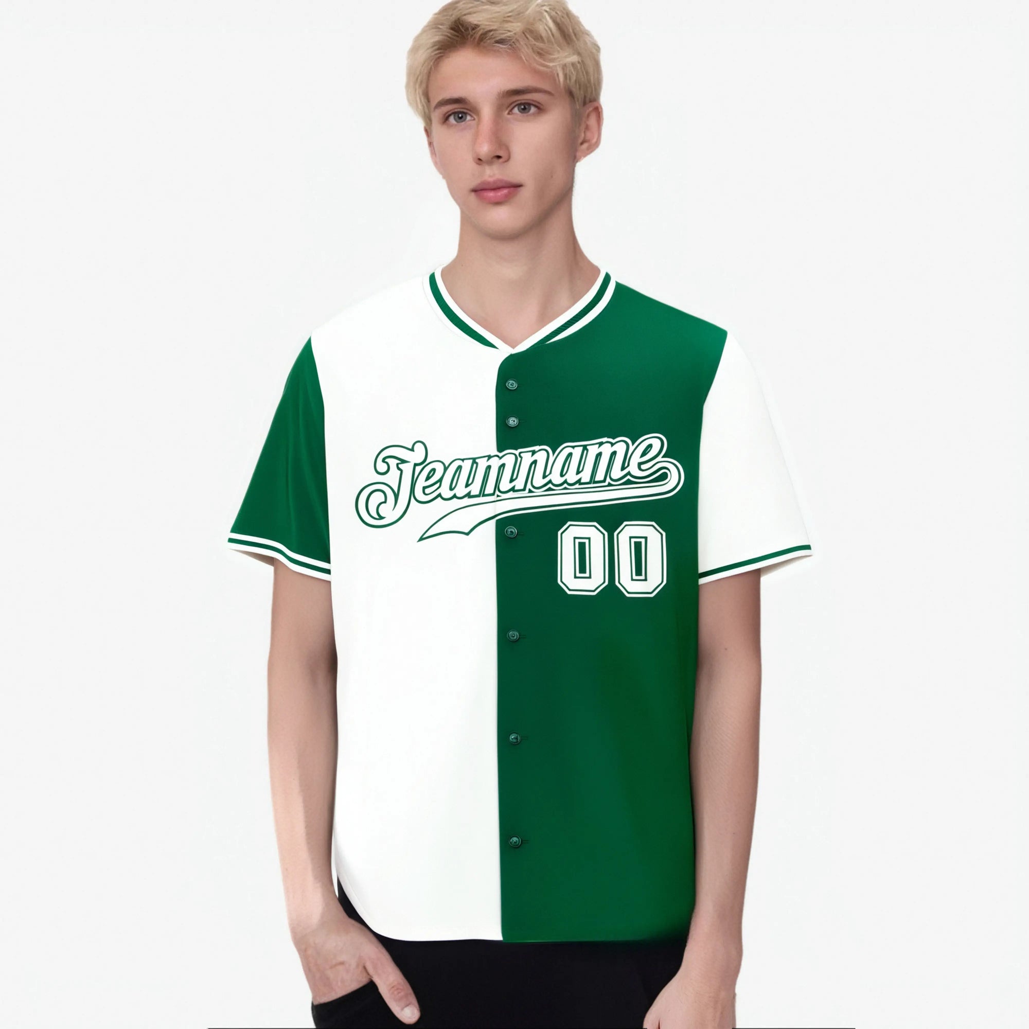 Custom White Kelly Green Authentic Split Fashion Baseball Jersey