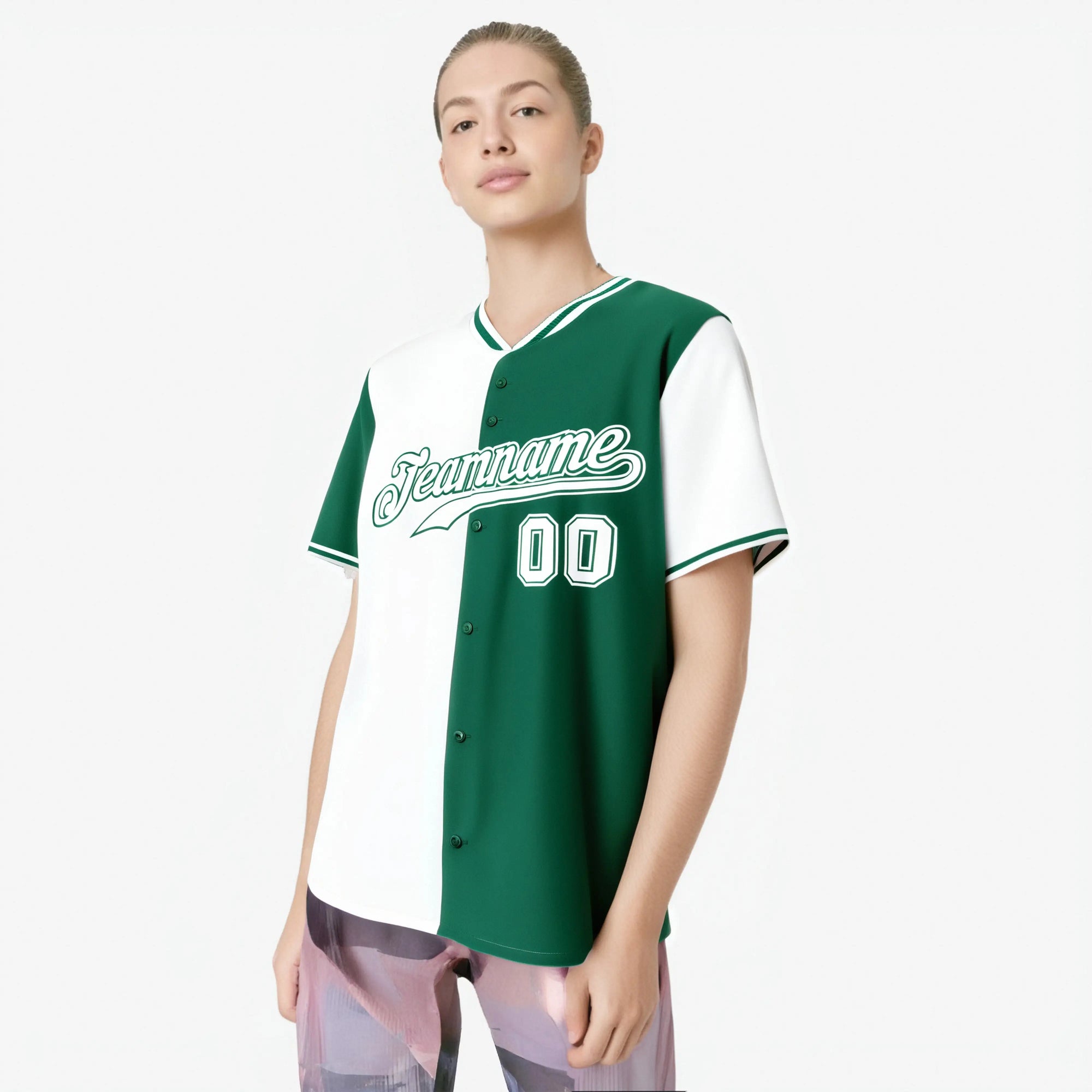 Custom White Kelly Green Authentic Split Fashion Baseball Jersey