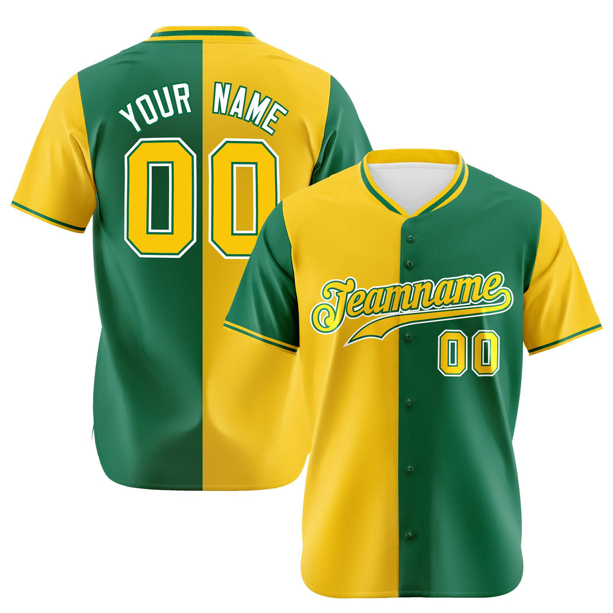 Custom Gold Kelly Green Authentic Split Fashion Baseball Jersey