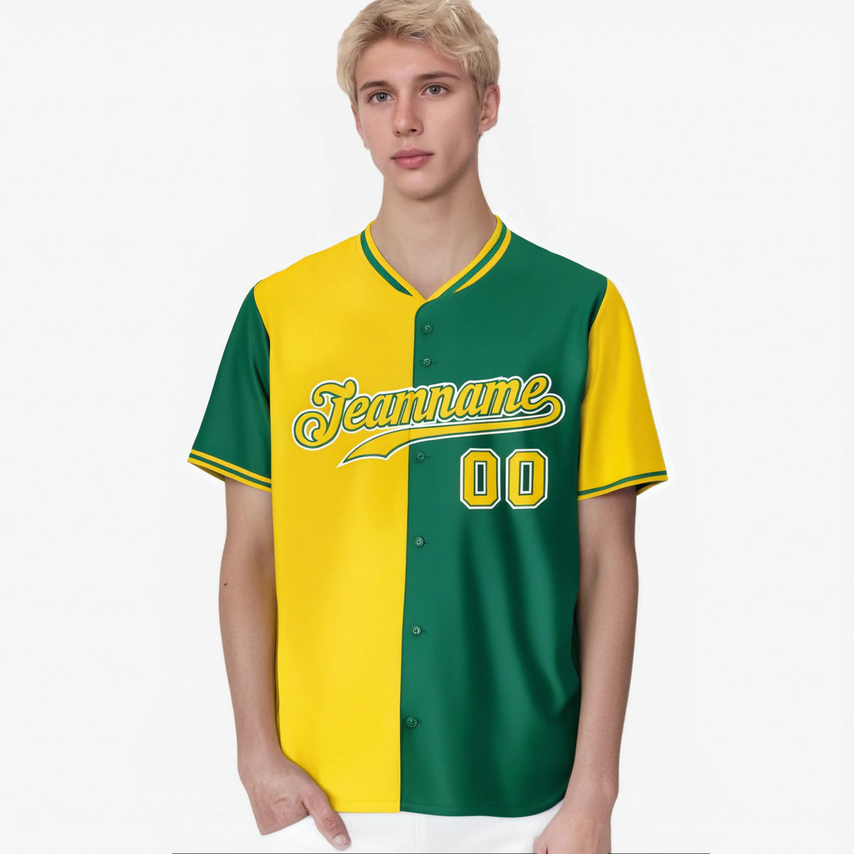 Custom Gold Kelly Green Authentic Split Fashion Baseball Jersey