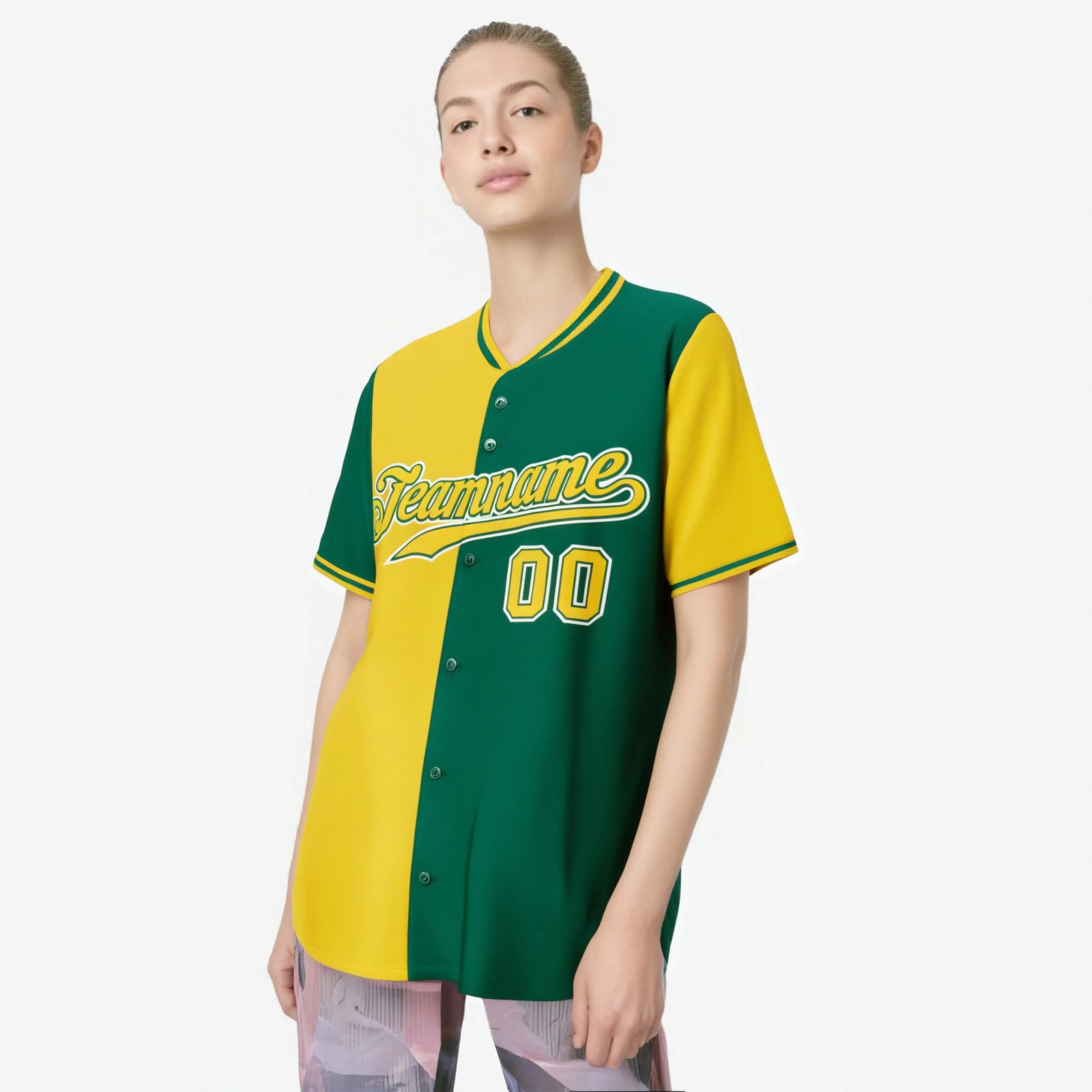 Custom Gold Kelly Green Authentic Split Fashion Baseball Jersey