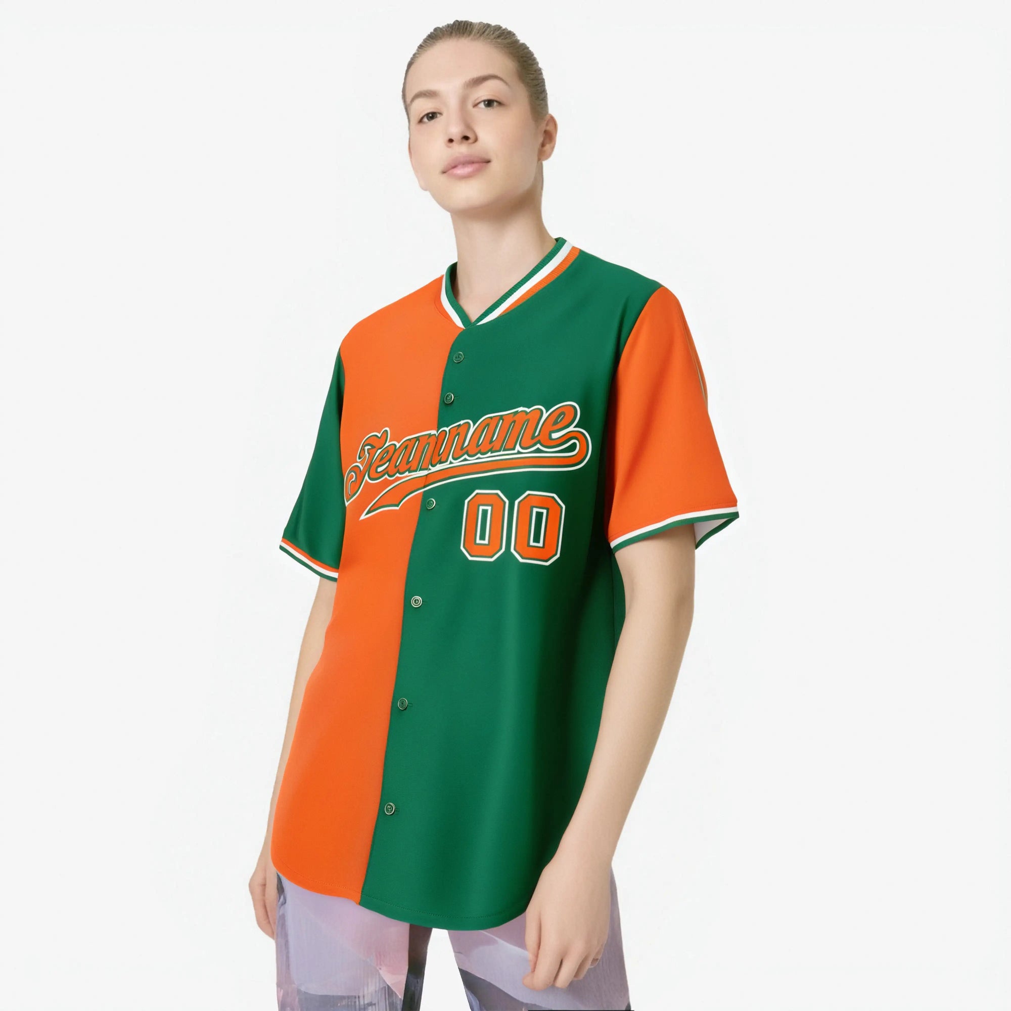 Custom Orange Kelly Green Authentic Split Fashion Baseball Jersey