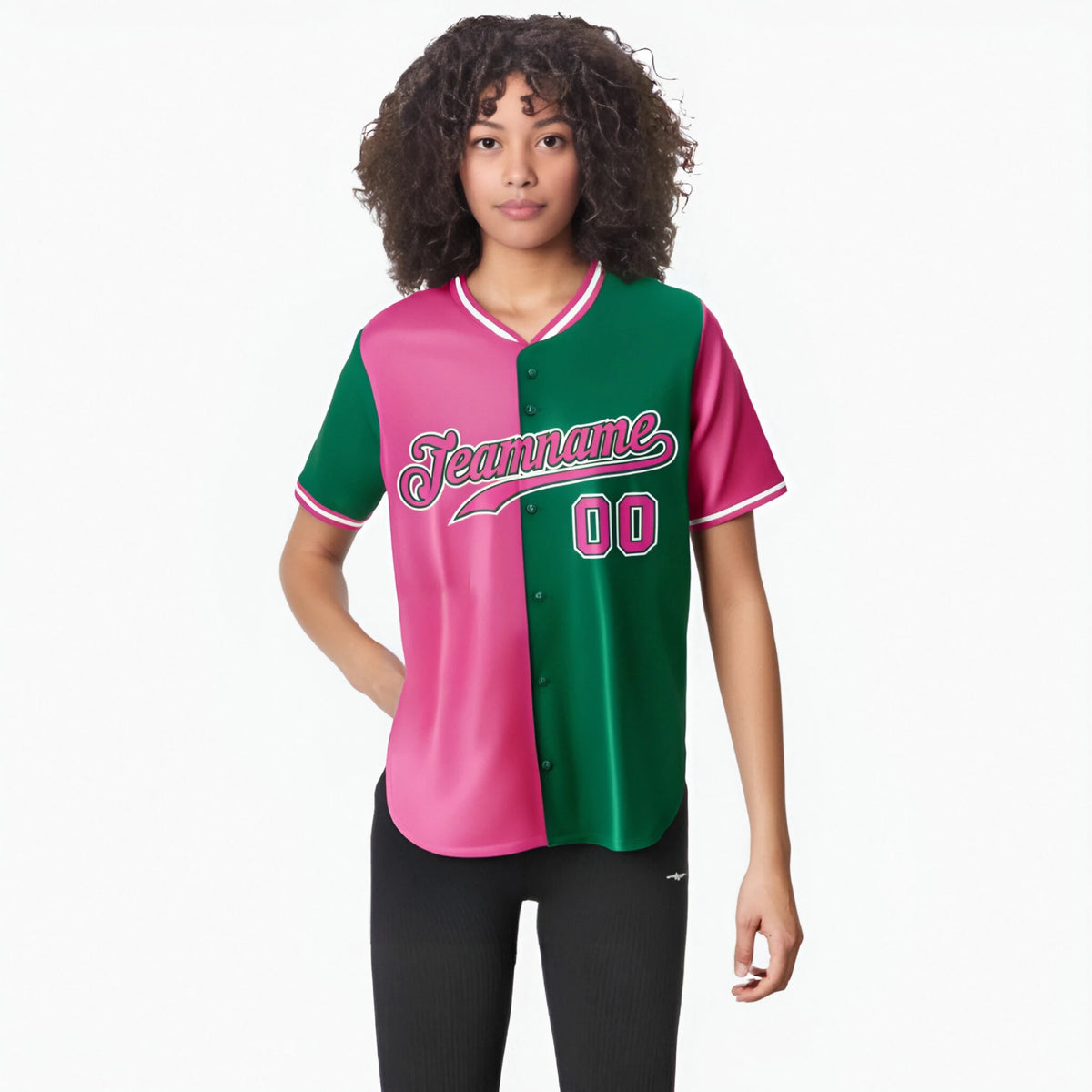 Custom Pink Kelly Green Authentic Split Fashion Baseball Jersey