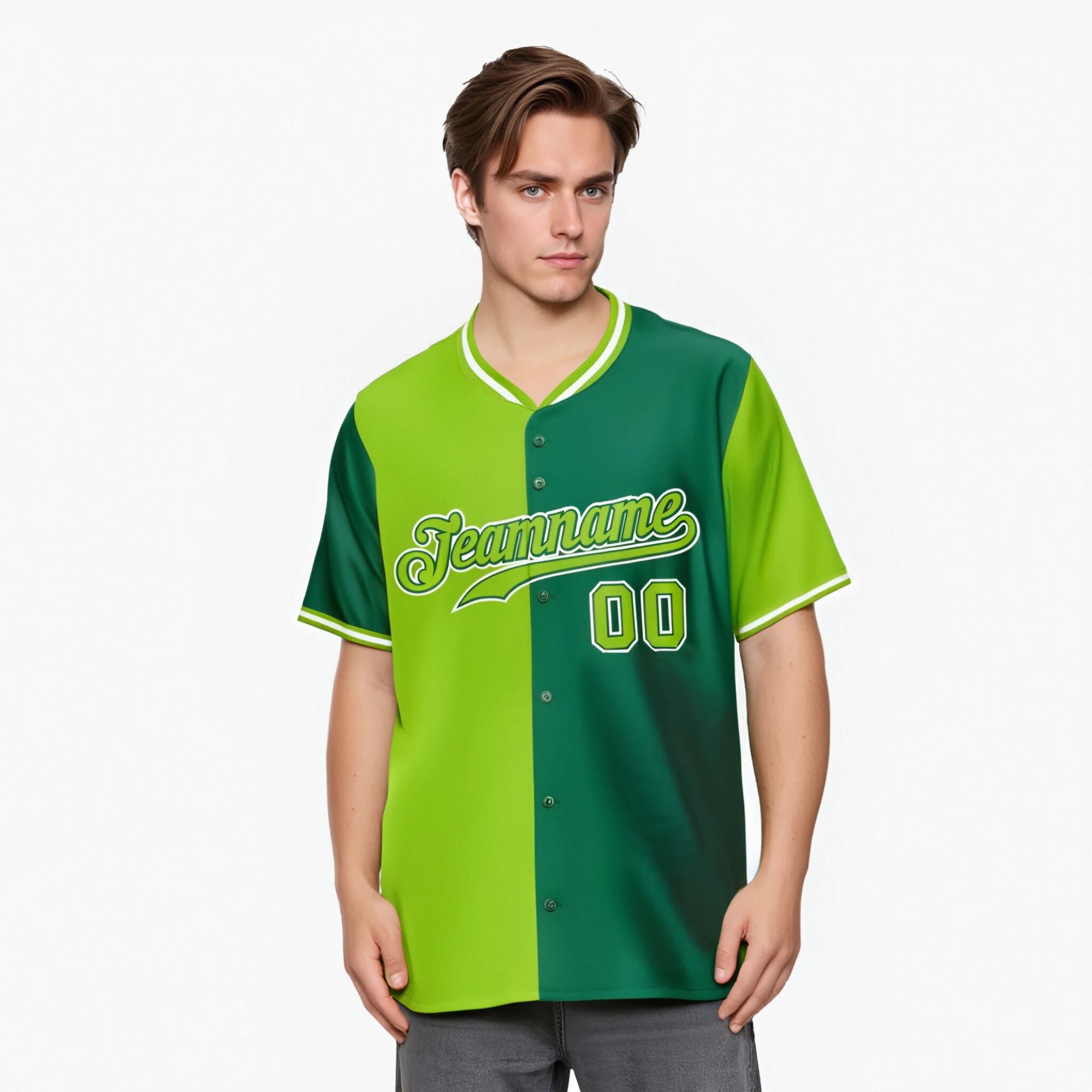 Custom Neon Green-Kelly Green Authentic Split Fashion Baseball Jersey