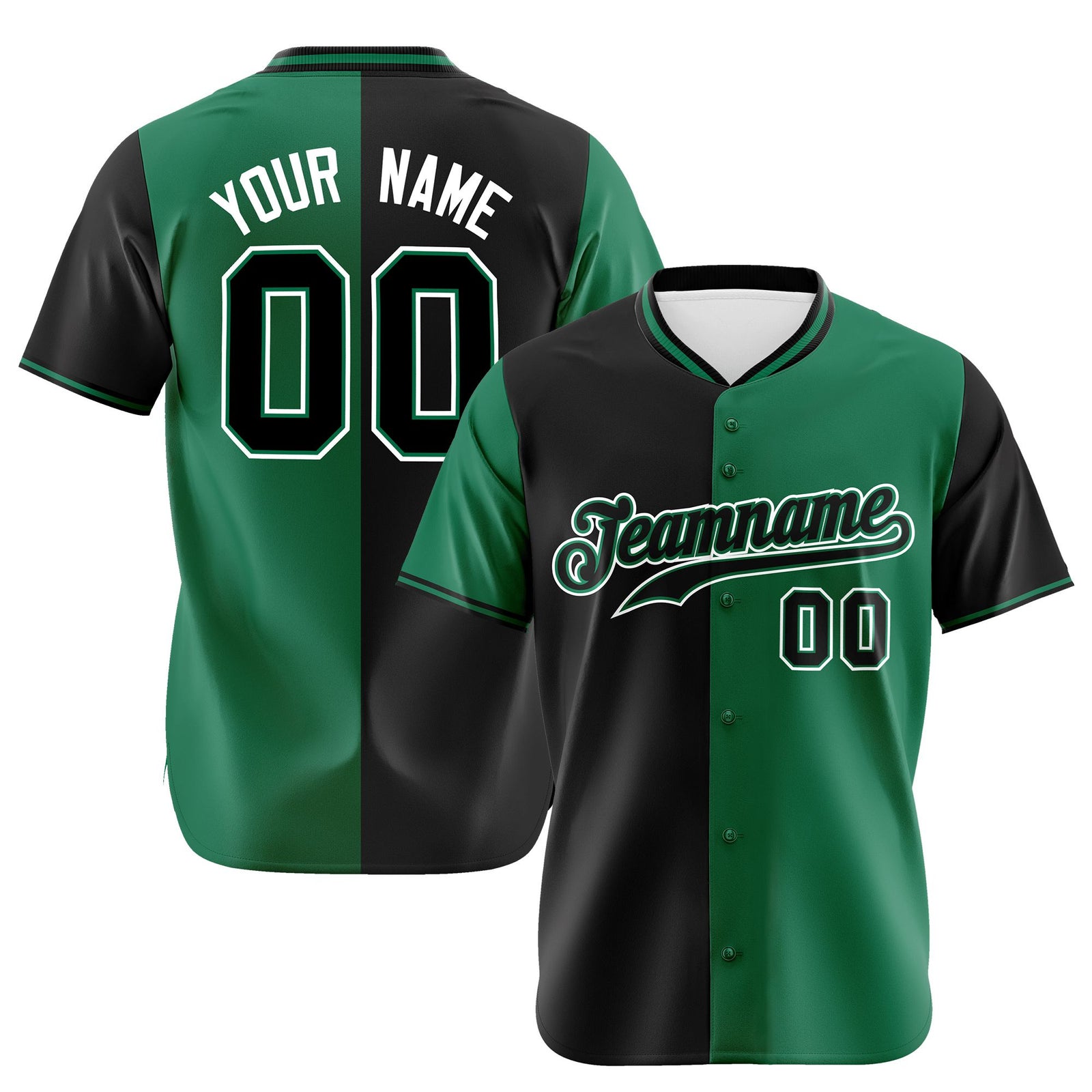 Custom Black Kelly Green Authentic Split Fashion Baseball Jersey