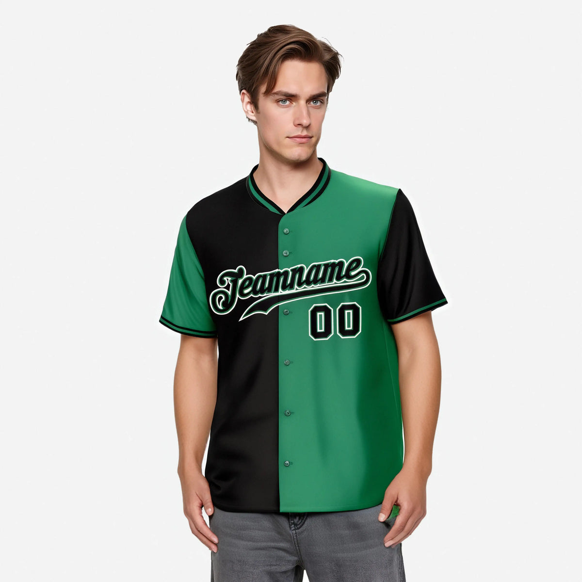 Custom Black Kelly Green Authentic Split Fashion Baseball Jersey
