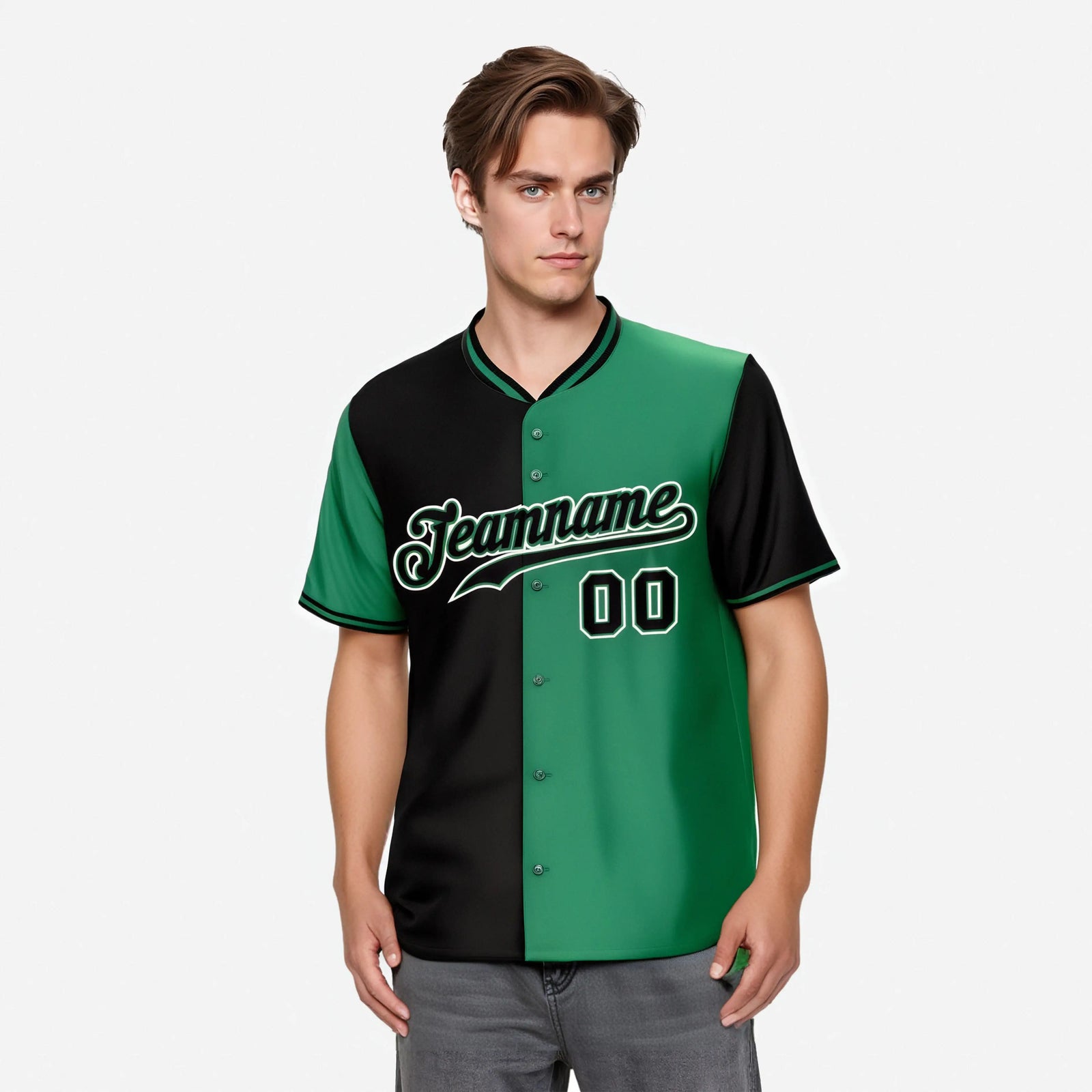 Custom Black Kelly Green Authentic Split Fashion Baseball Jersey