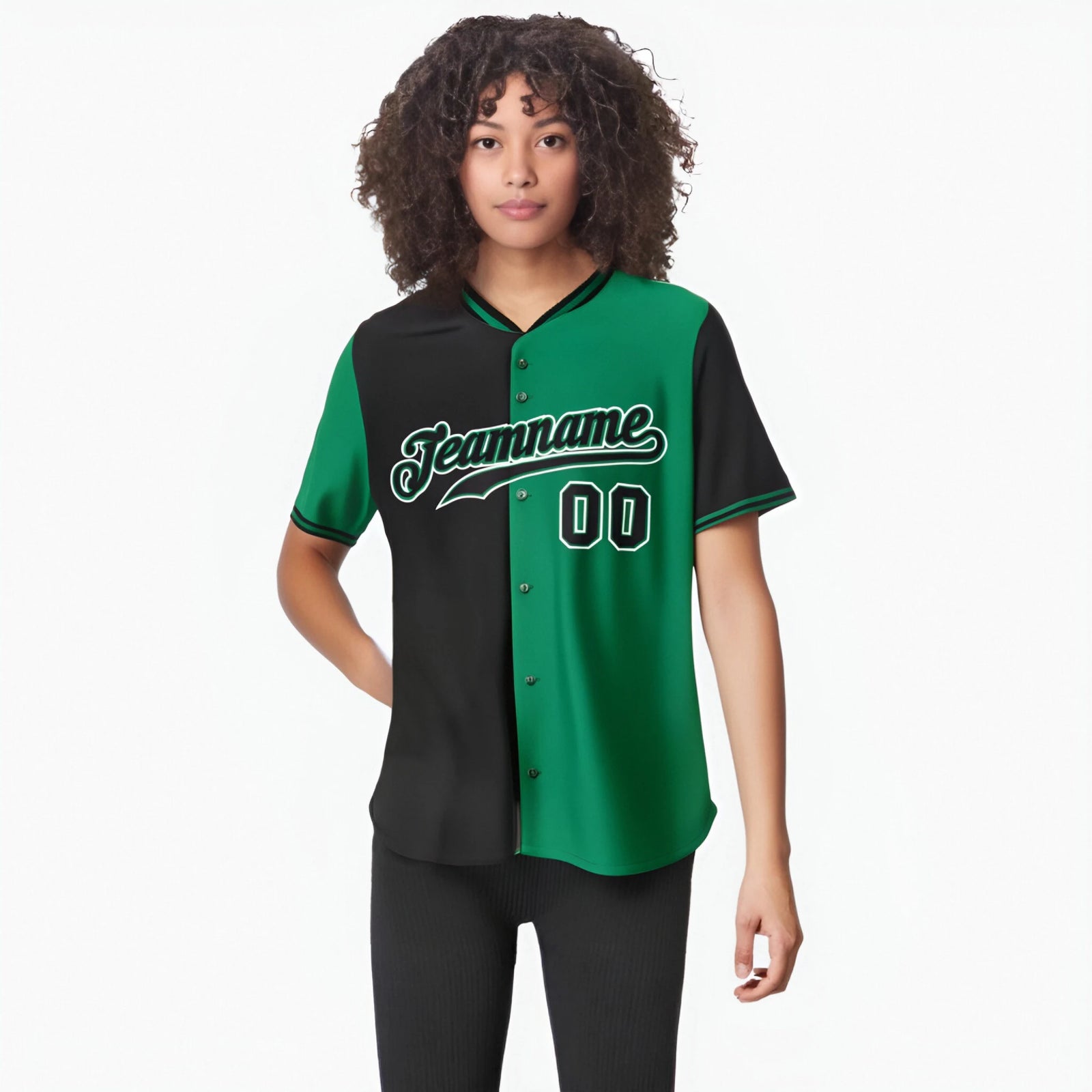 Custom Black Kelly Green Authentic Split Fashion Baseball Jersey