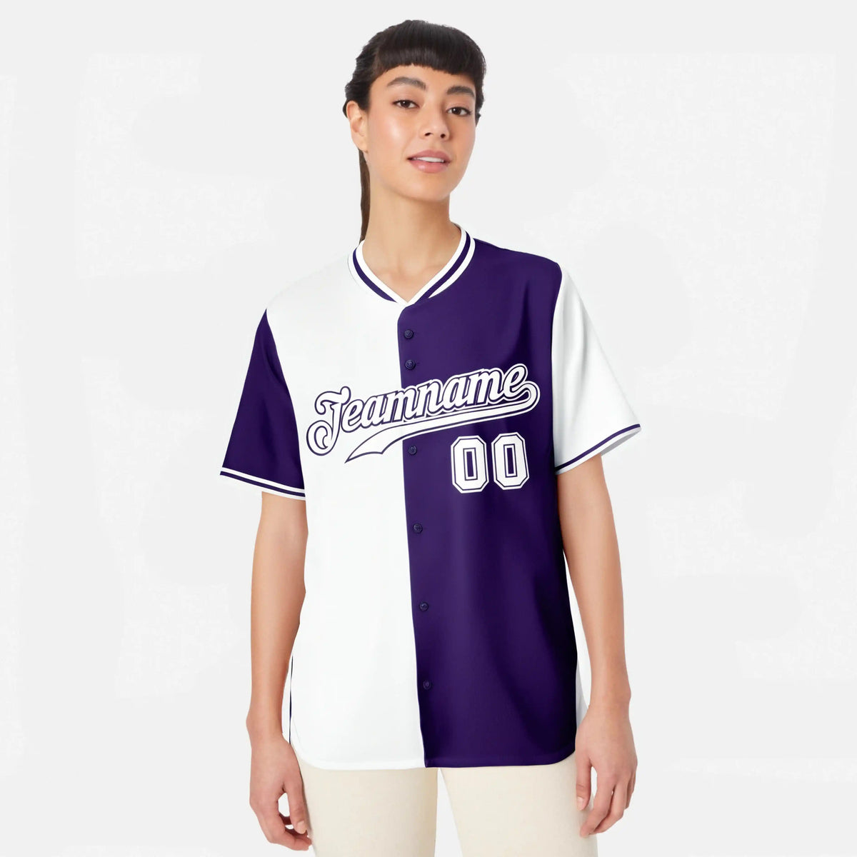Custom White Purple Authentic Split Fashion Baseball Jersey