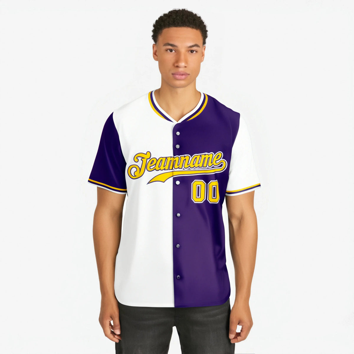Custom White Purple Authentic Split Fashion Baseball Jersey