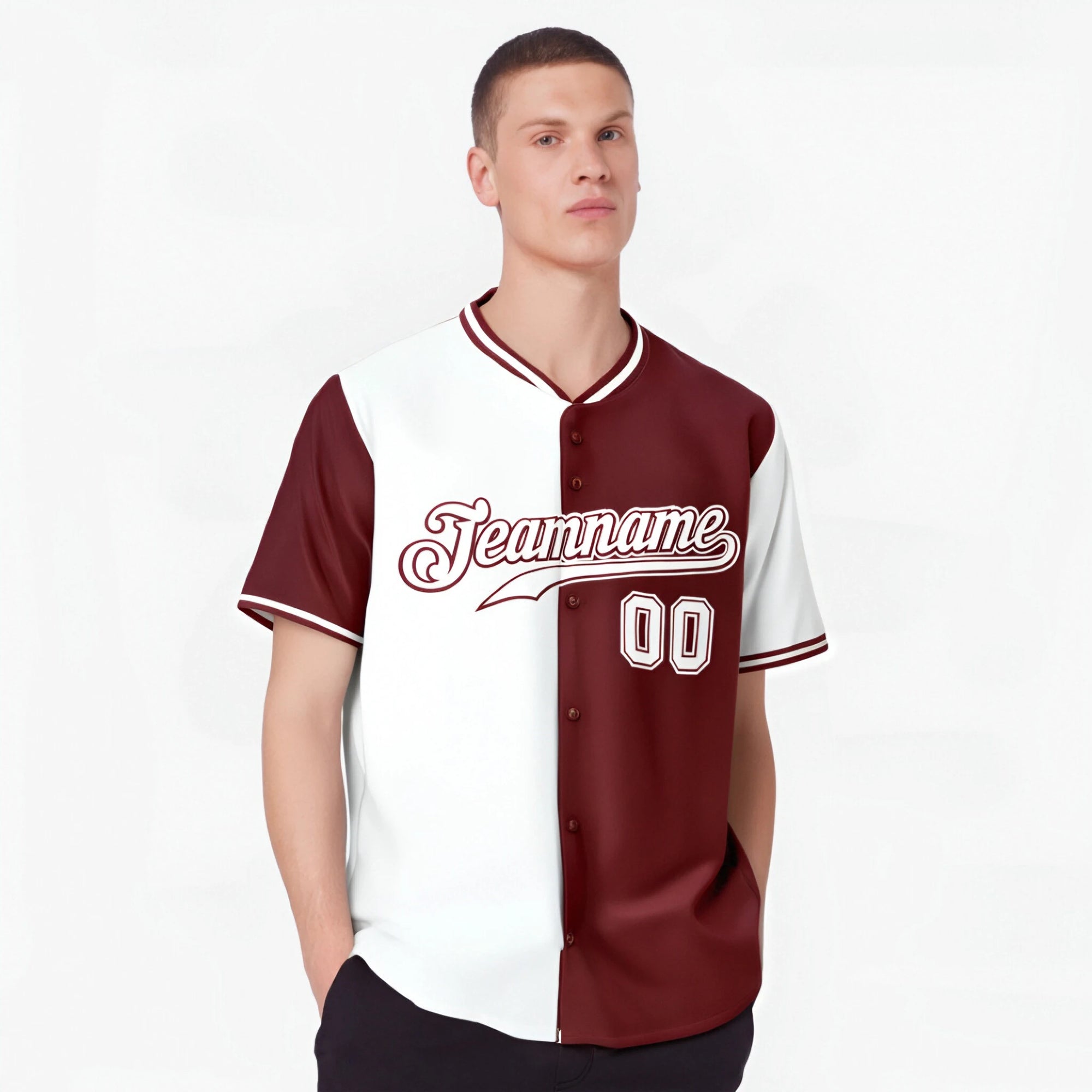 Custom White Crimson Authentic Split Fashion Baseball Jersey