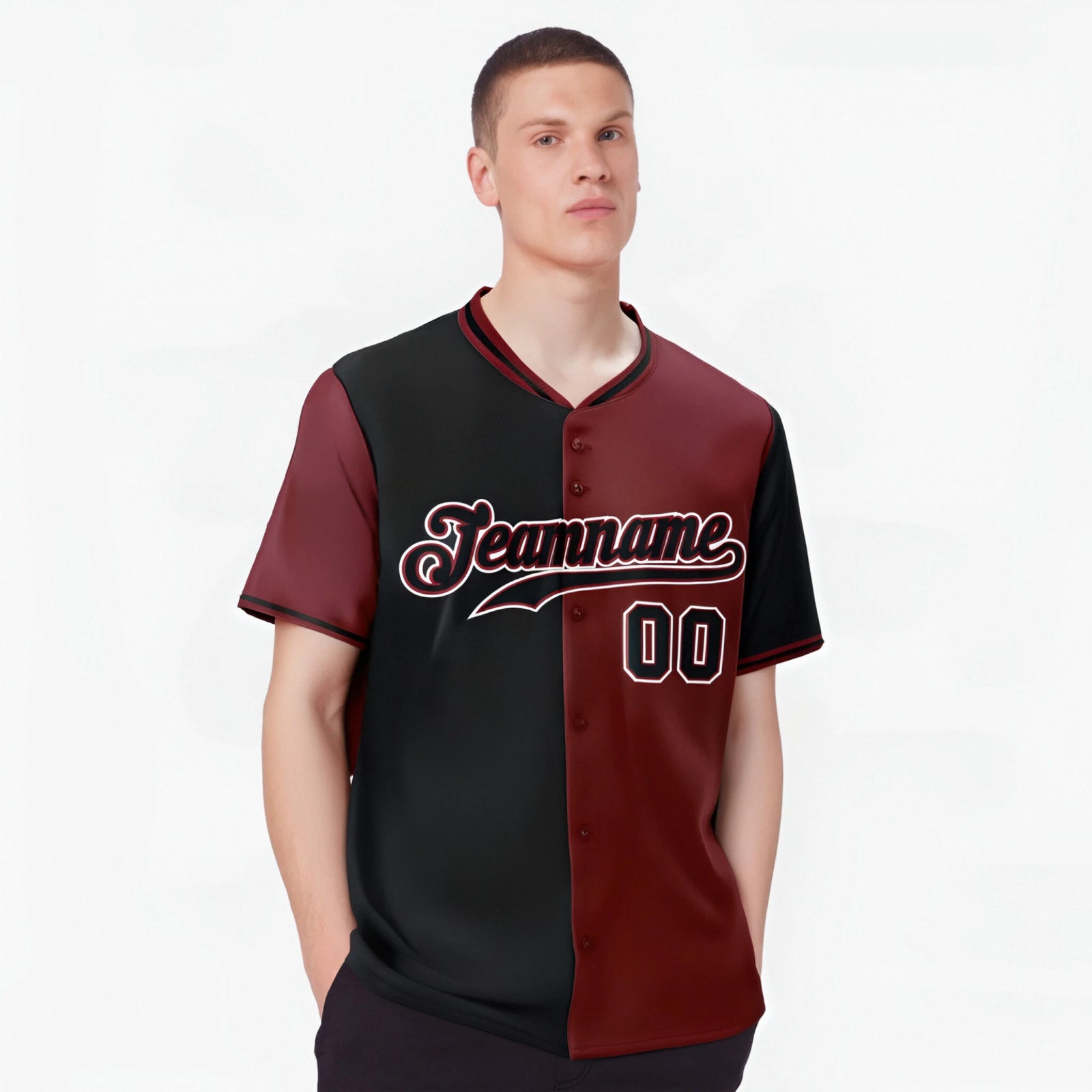 Custom Black Crimson Authentic Split Fashion Baseball Jersey