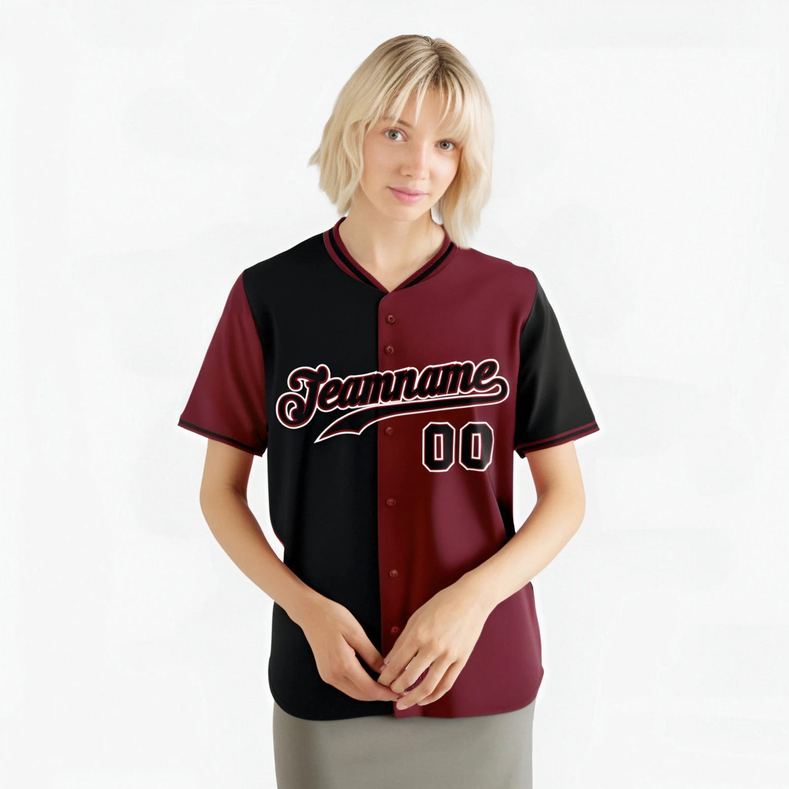 Custom Black Crimson Authentic Split Fashion Baseball Jersey