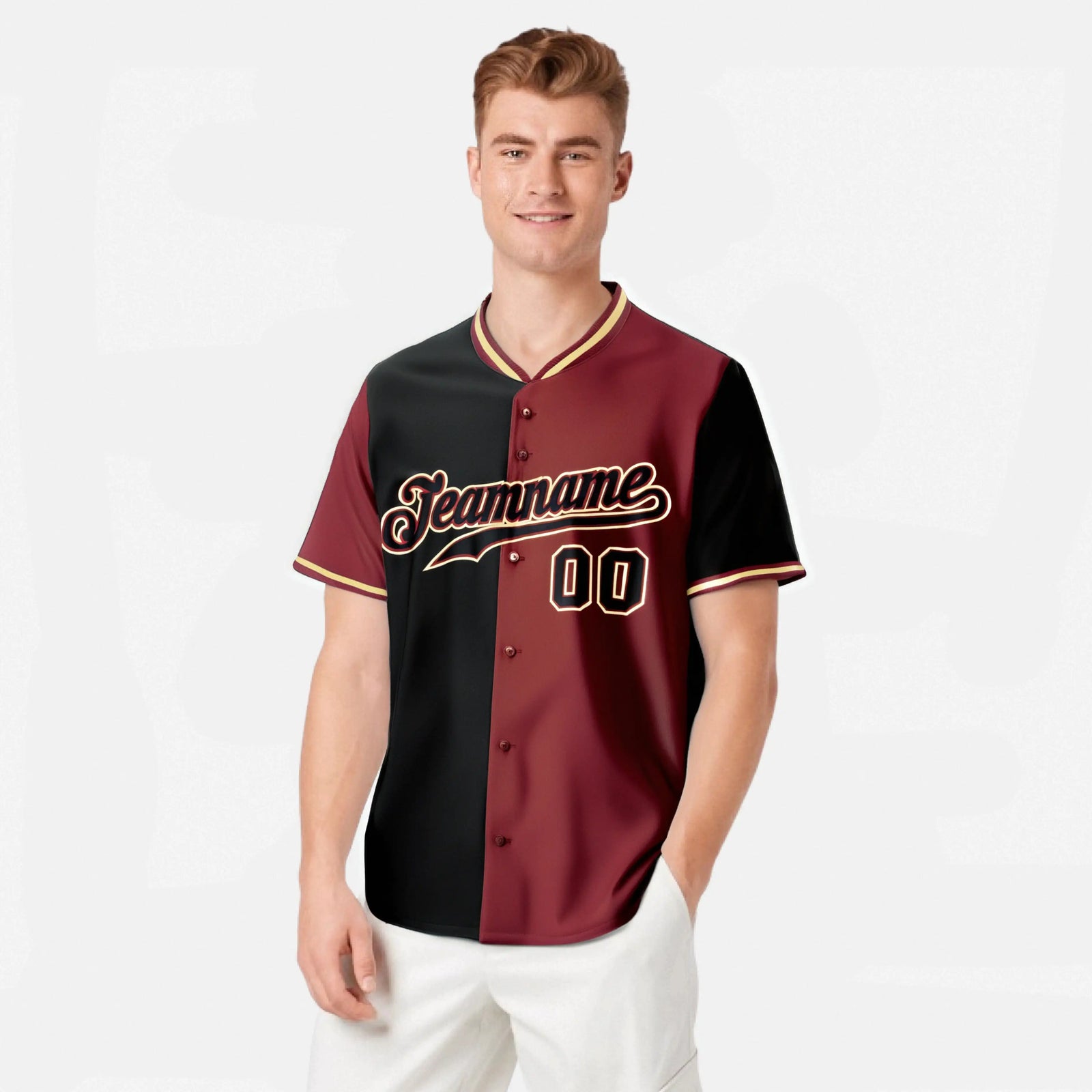 Custom Black Crimson Authentic Split Fashion Baseball Jersey
