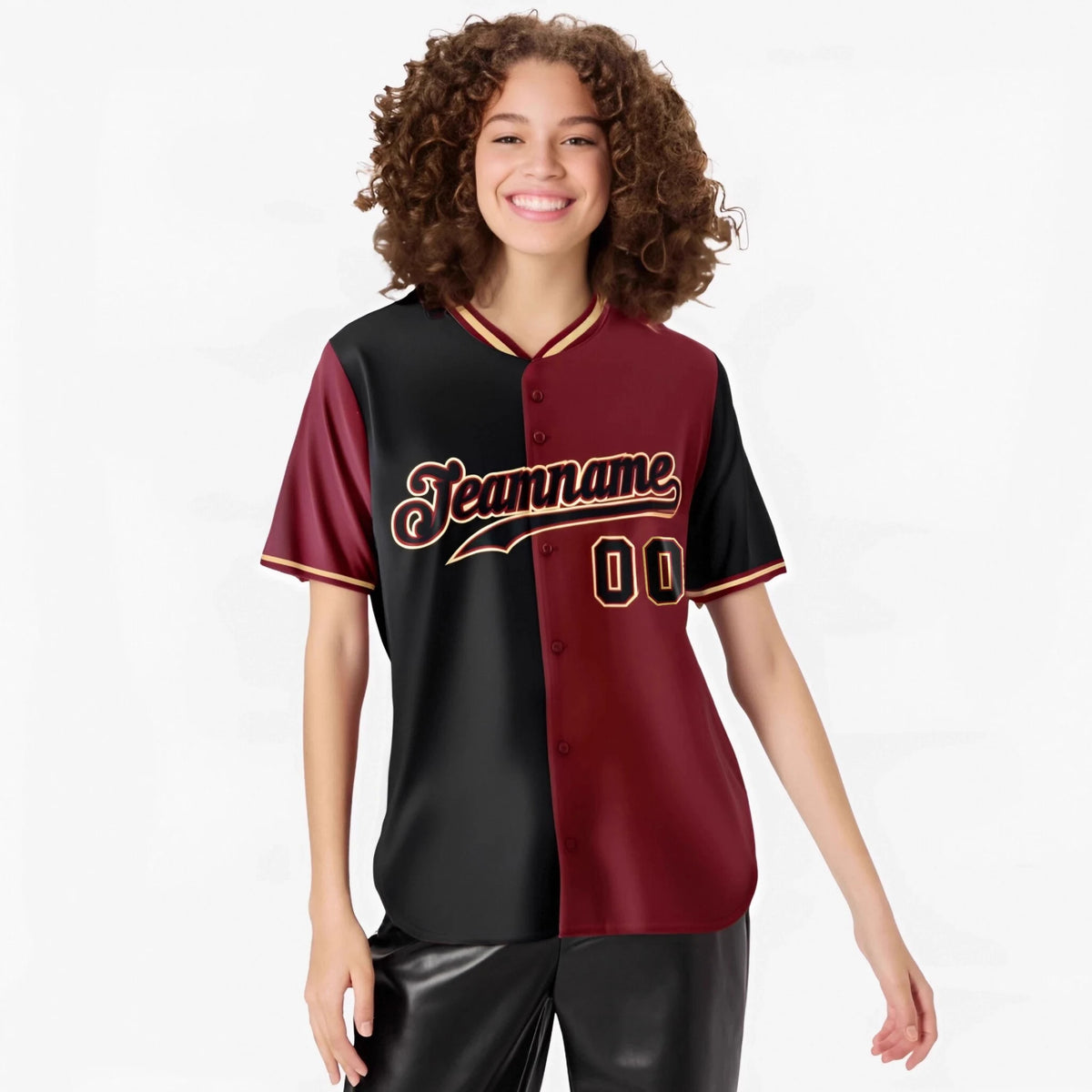Custom Black Crimson Authentic Split Fashion Baseball Jersey