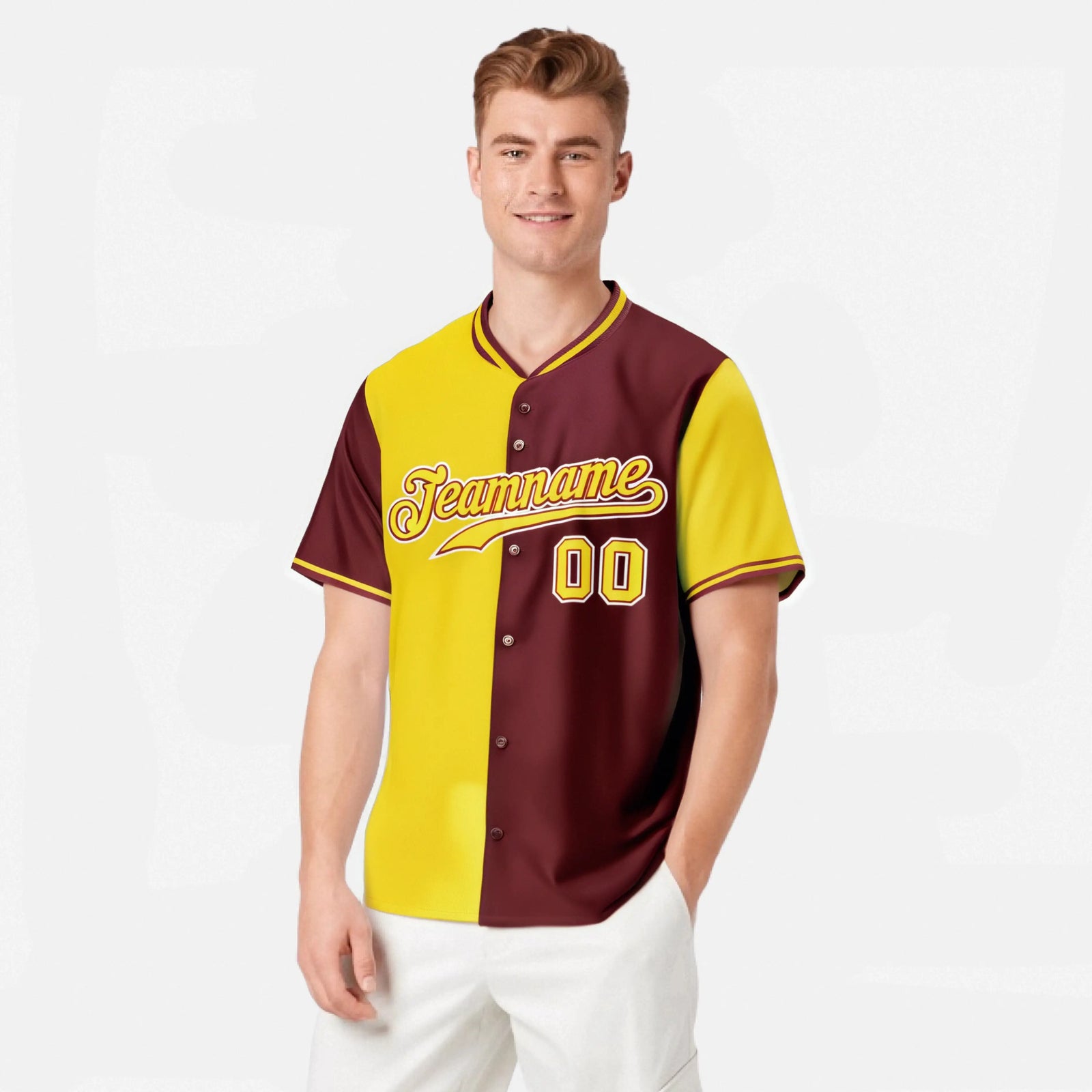 Custom Gold Crimson Authentic Split Fashion Baseball Jersey