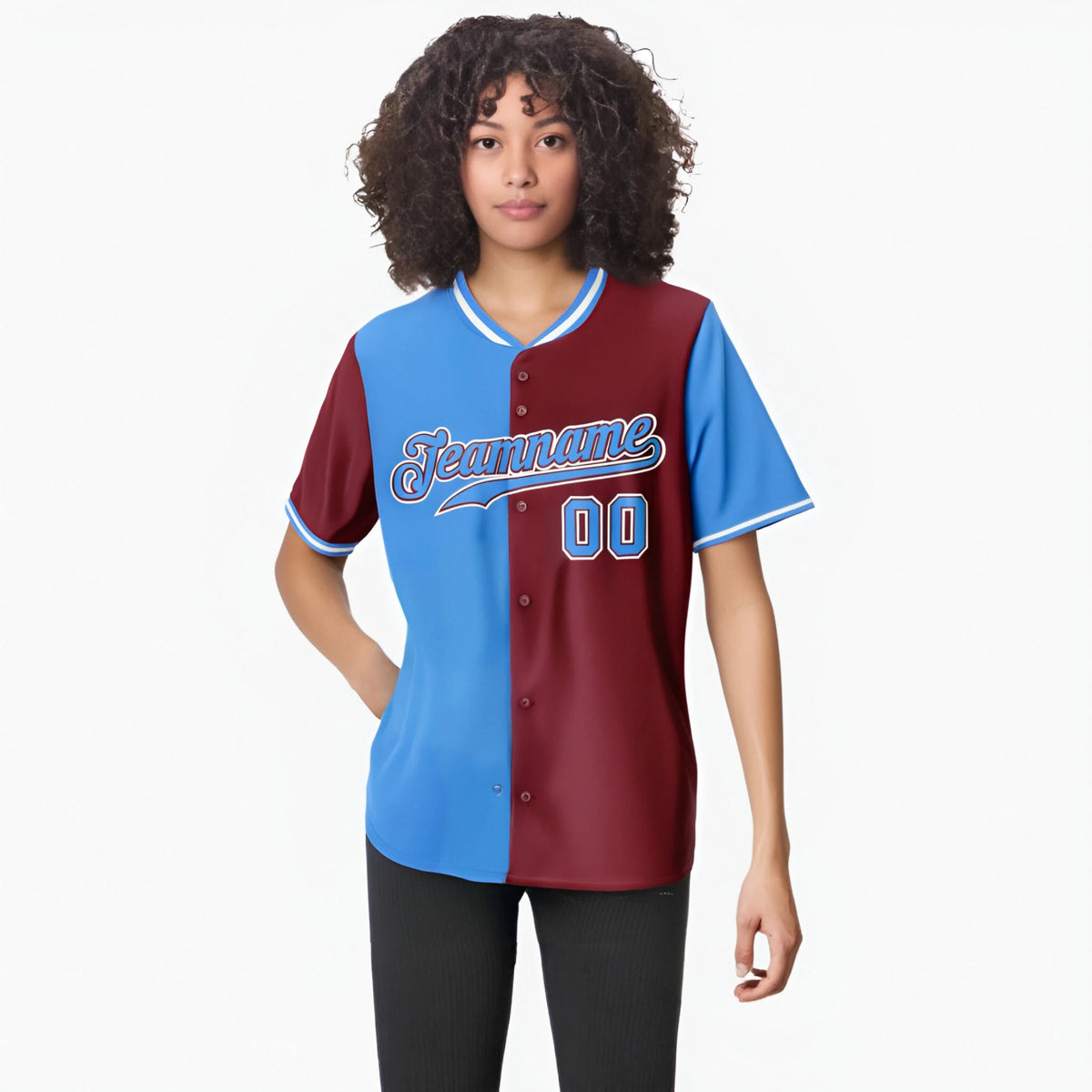 Custom Powder Blue Crimson Authentic Split Fashion Baseball Jersey