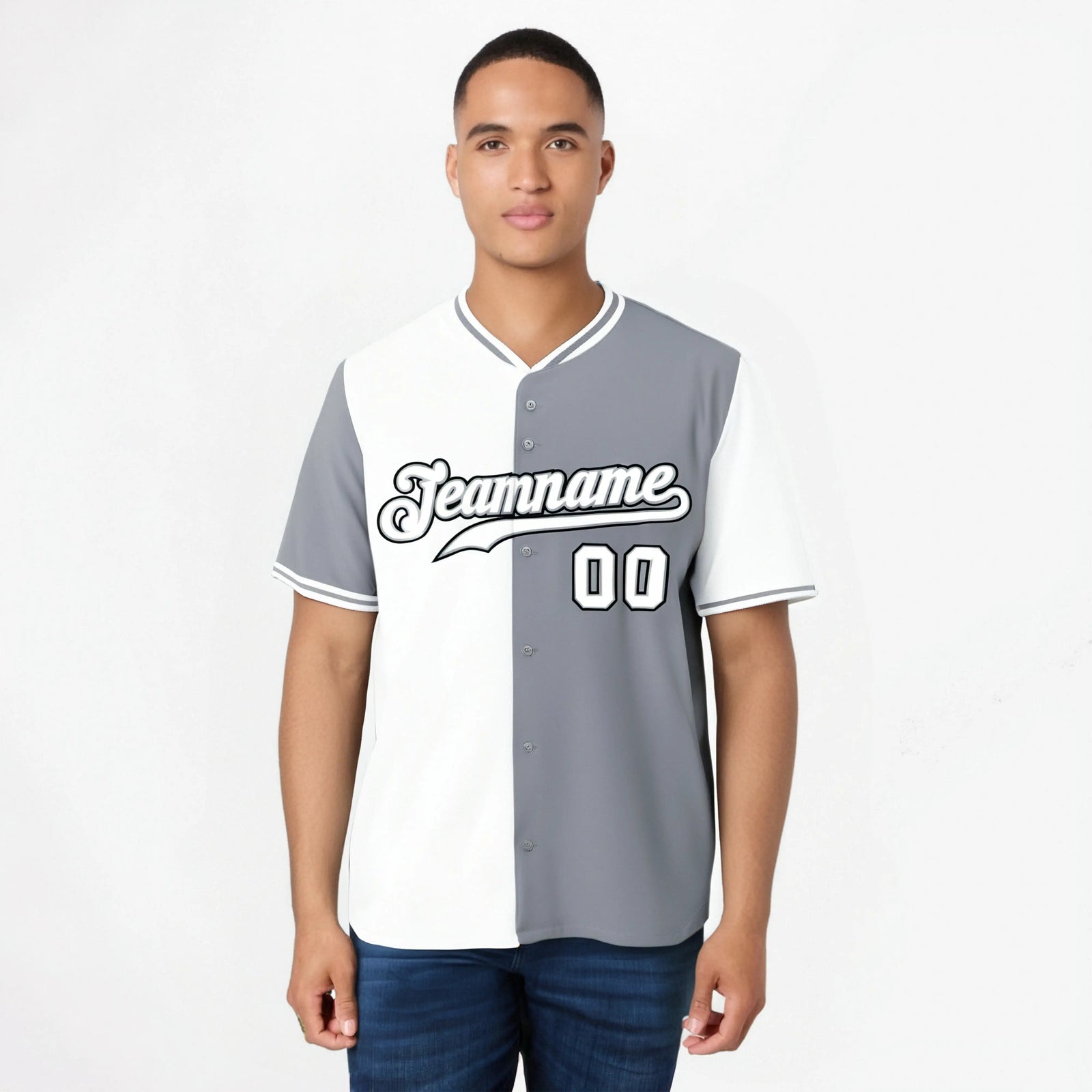 Custom White Gray Authentic Split Fashion Baseball Jersey