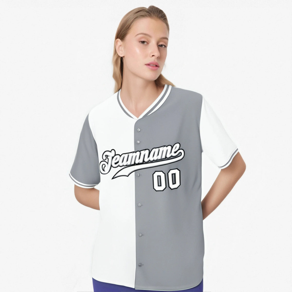 Custom White Gray Authentic Split Fashion Baseball Jersey