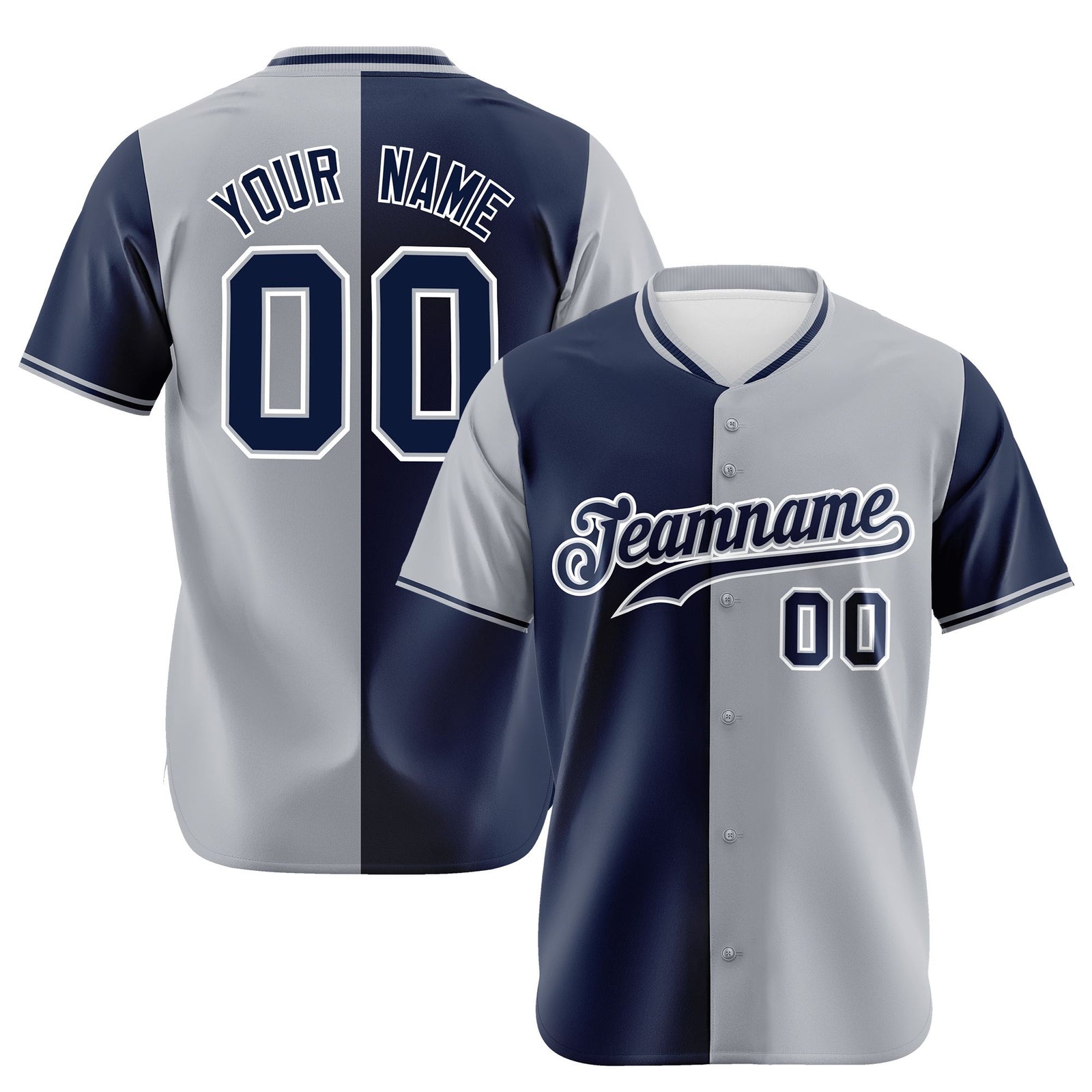 Custom Navy Gray Authentic Split Fashion Baseball Jersey