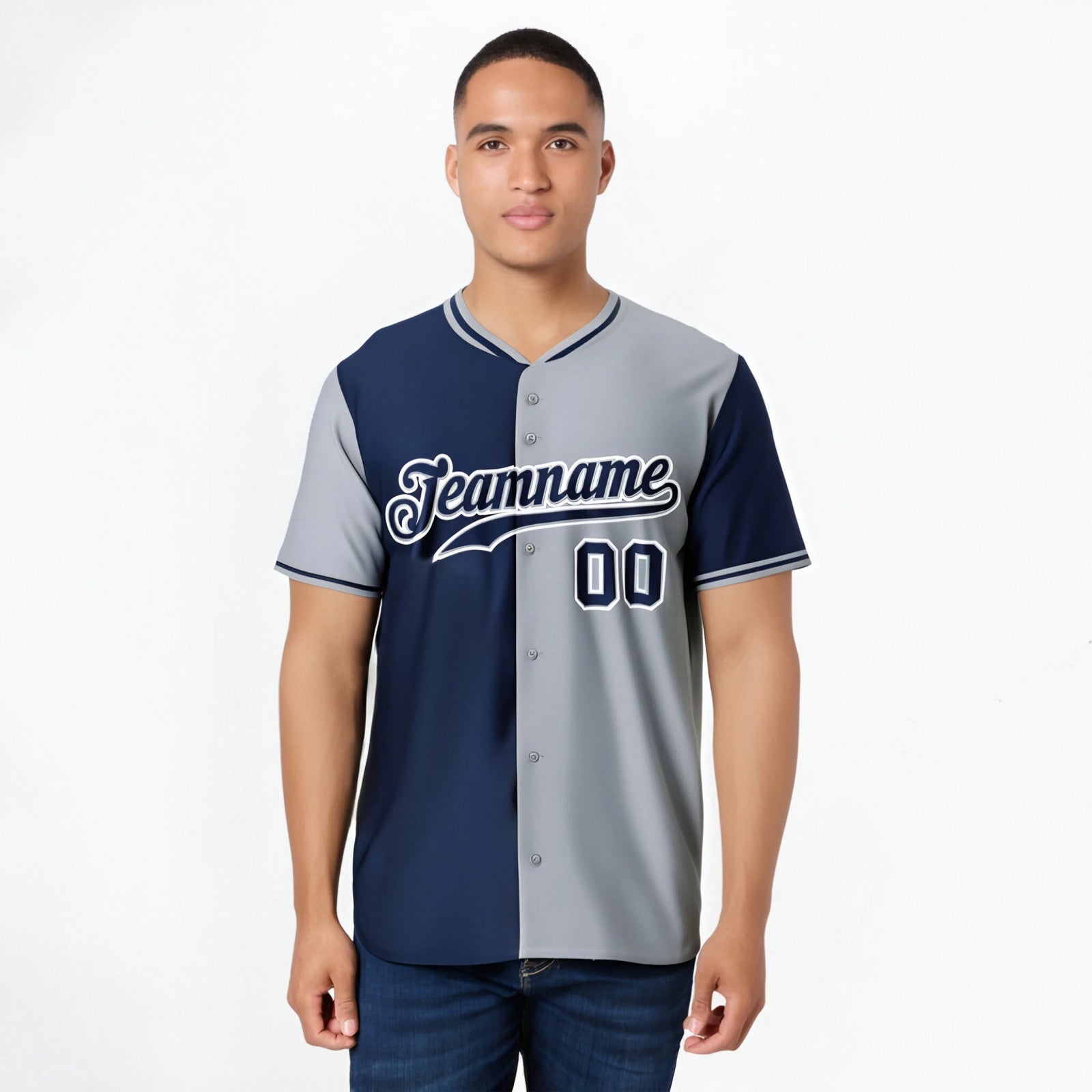 Custom Navy Gray Authentic Split Fashion Baseball Jersey