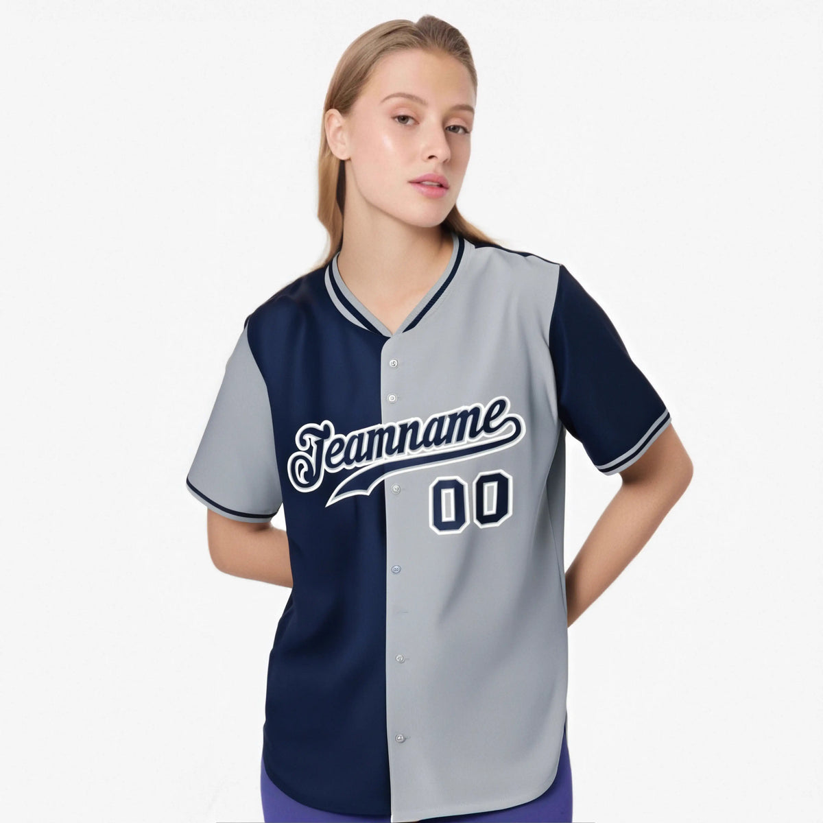 Custom Navy Gray Authentic Split Fashion Baseball Jersey