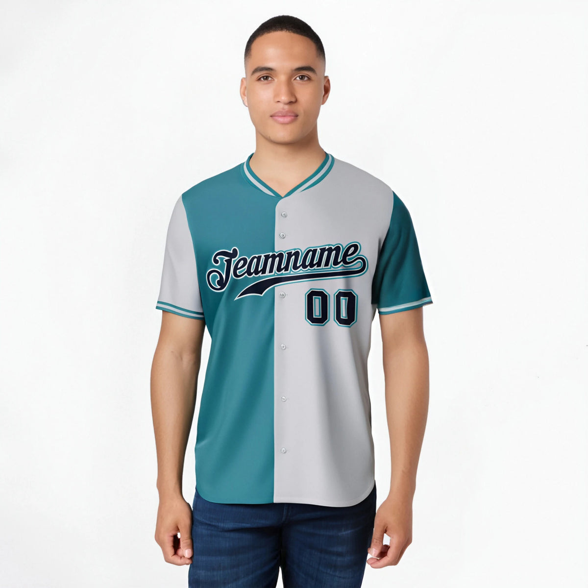Custom Aqua Gray Authentic Split Fashion Baseball Jersey
