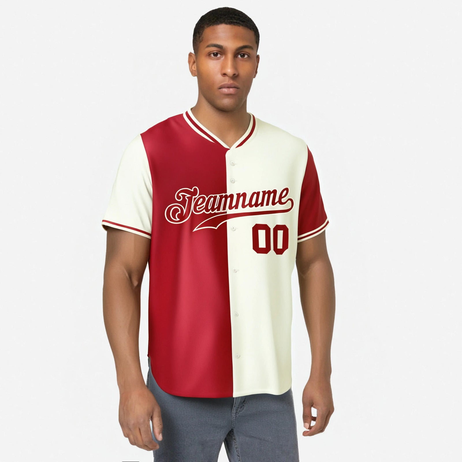 Custom Red Cream Authentic Split Fashion Baseball Jersey