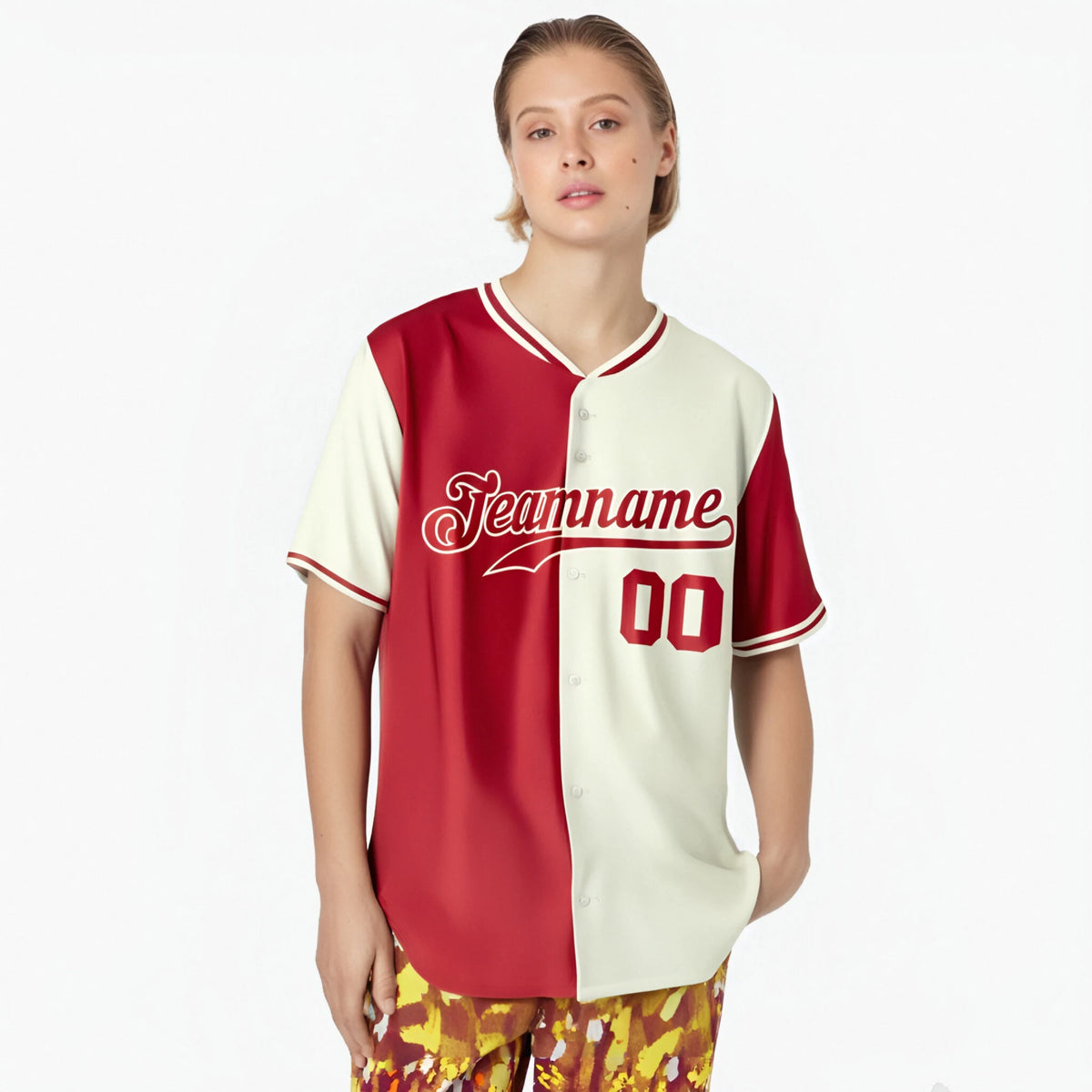 Custom Red Cream Authentic Split Fashion Baseball Jersey