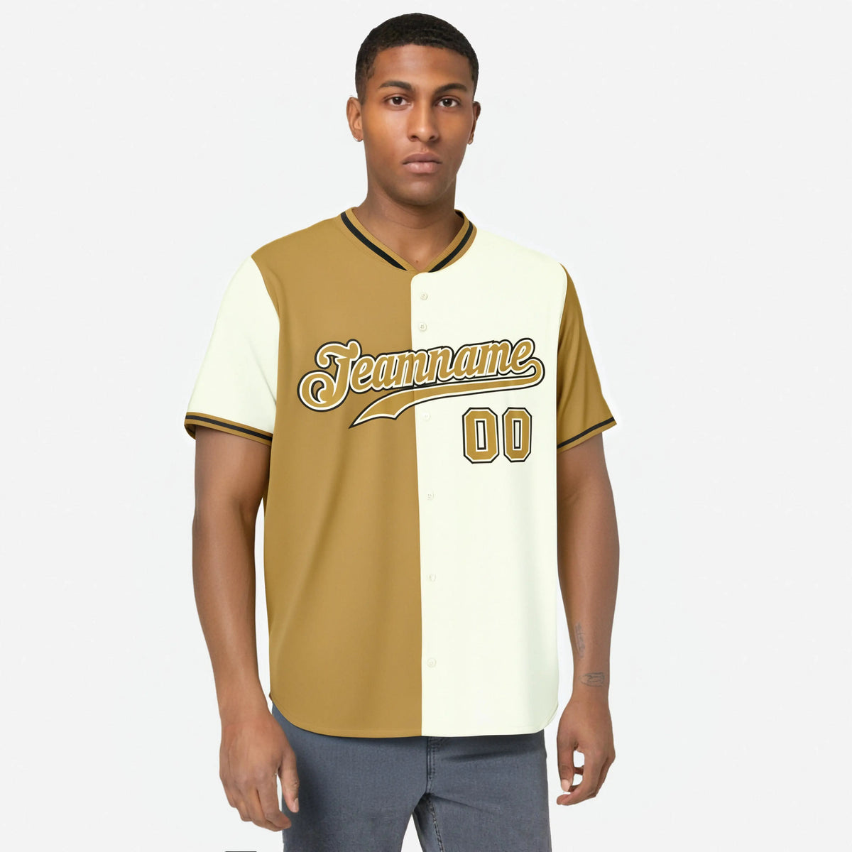 Custom Old Gold Cream Authentic Split Fashion Baseball Jersey