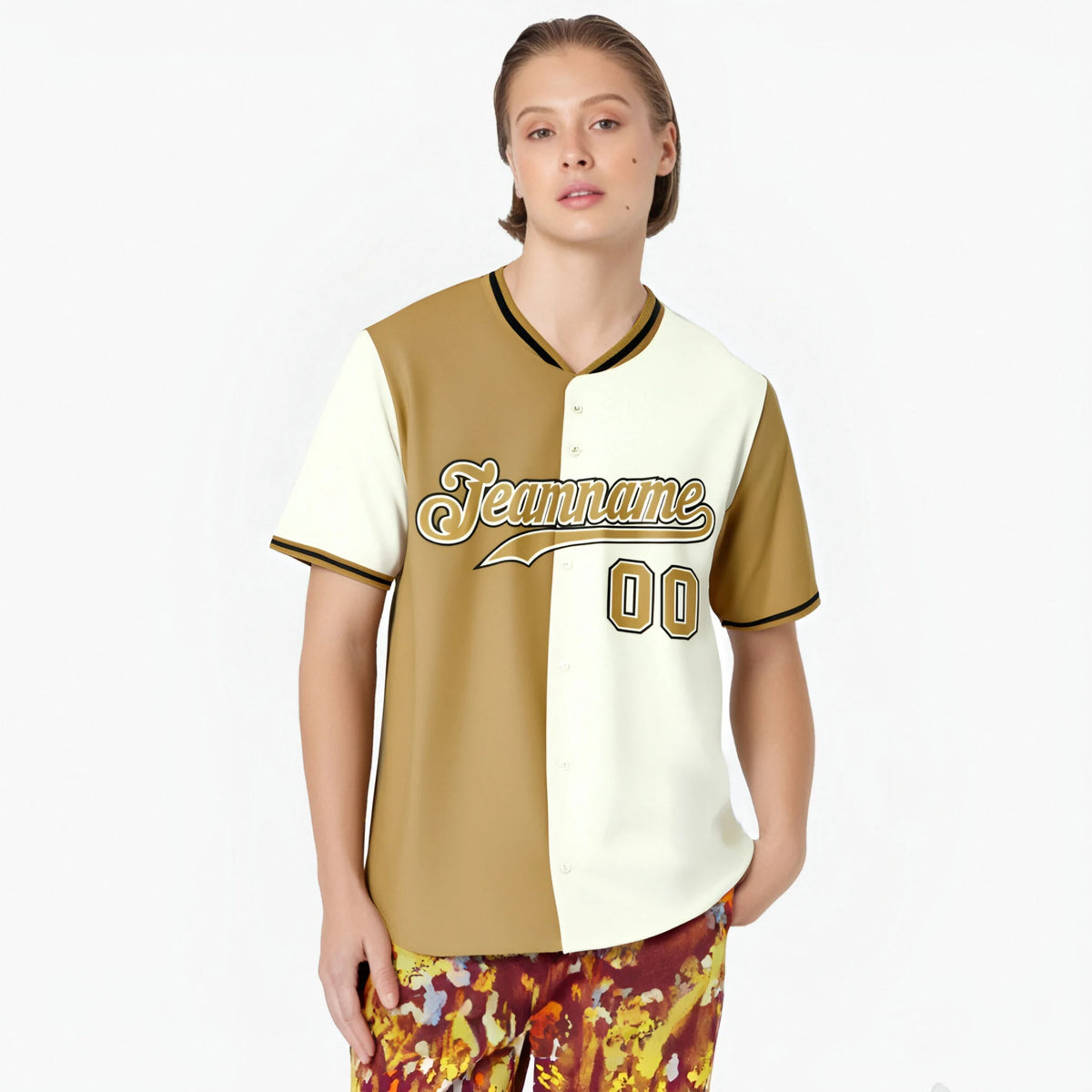 Custom Old Gold Cream Authentic Split Fashion Baseball Jersey