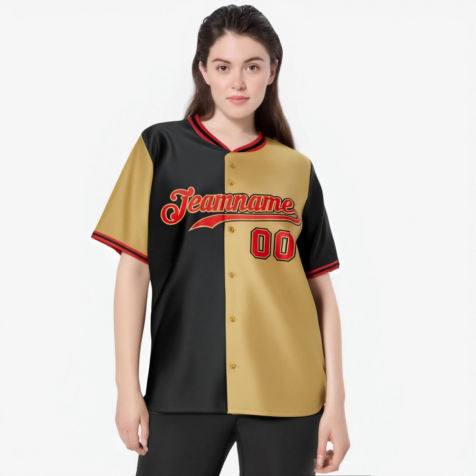 Custom Black Old Gold-Red Authentic Split Fashion Baseball Jersey