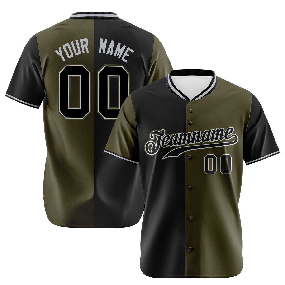 Custom Black Olive Authentic Split Fashion Baseball Jersey
