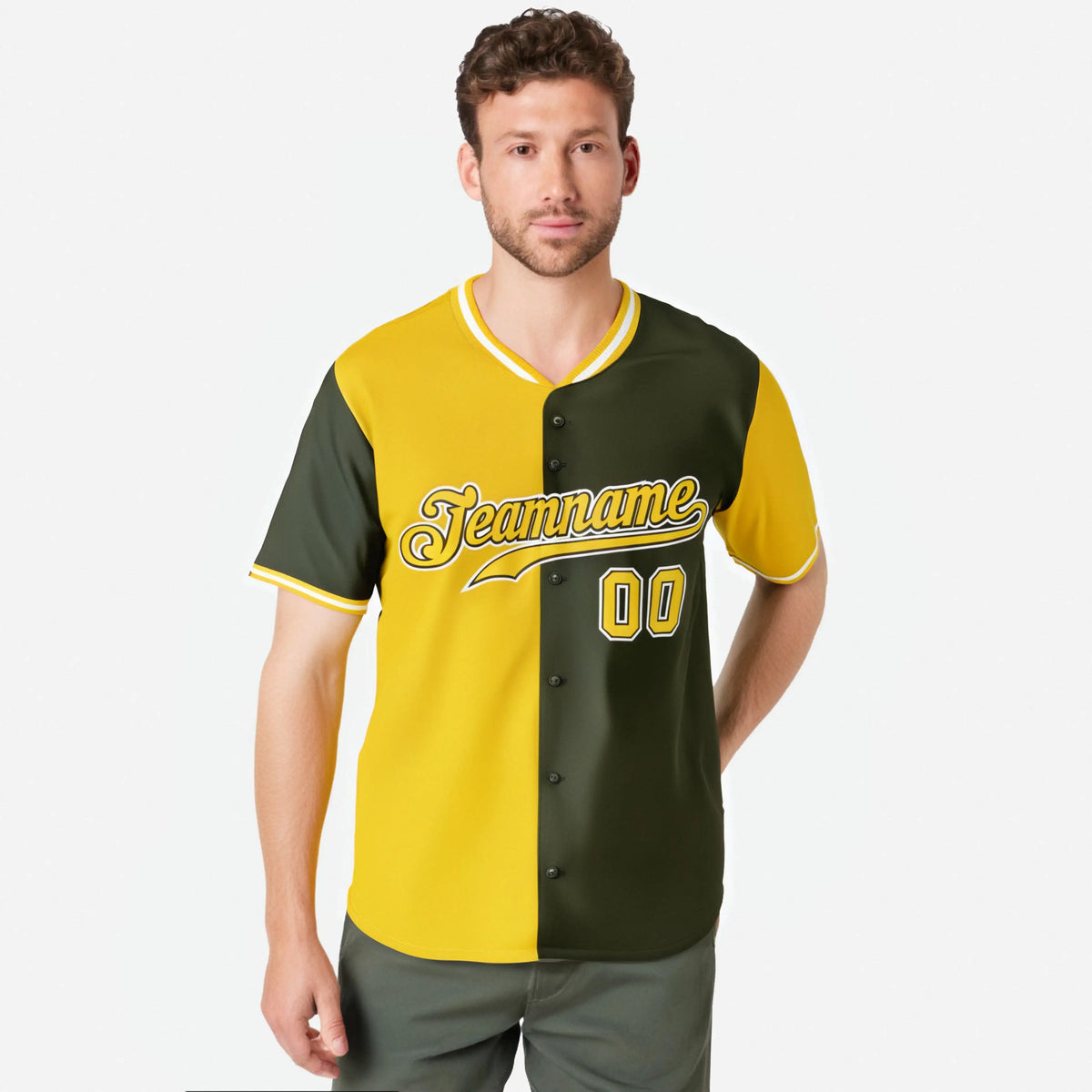 Custom Gold Olive Authentic Split Fashion Baseball Jersey